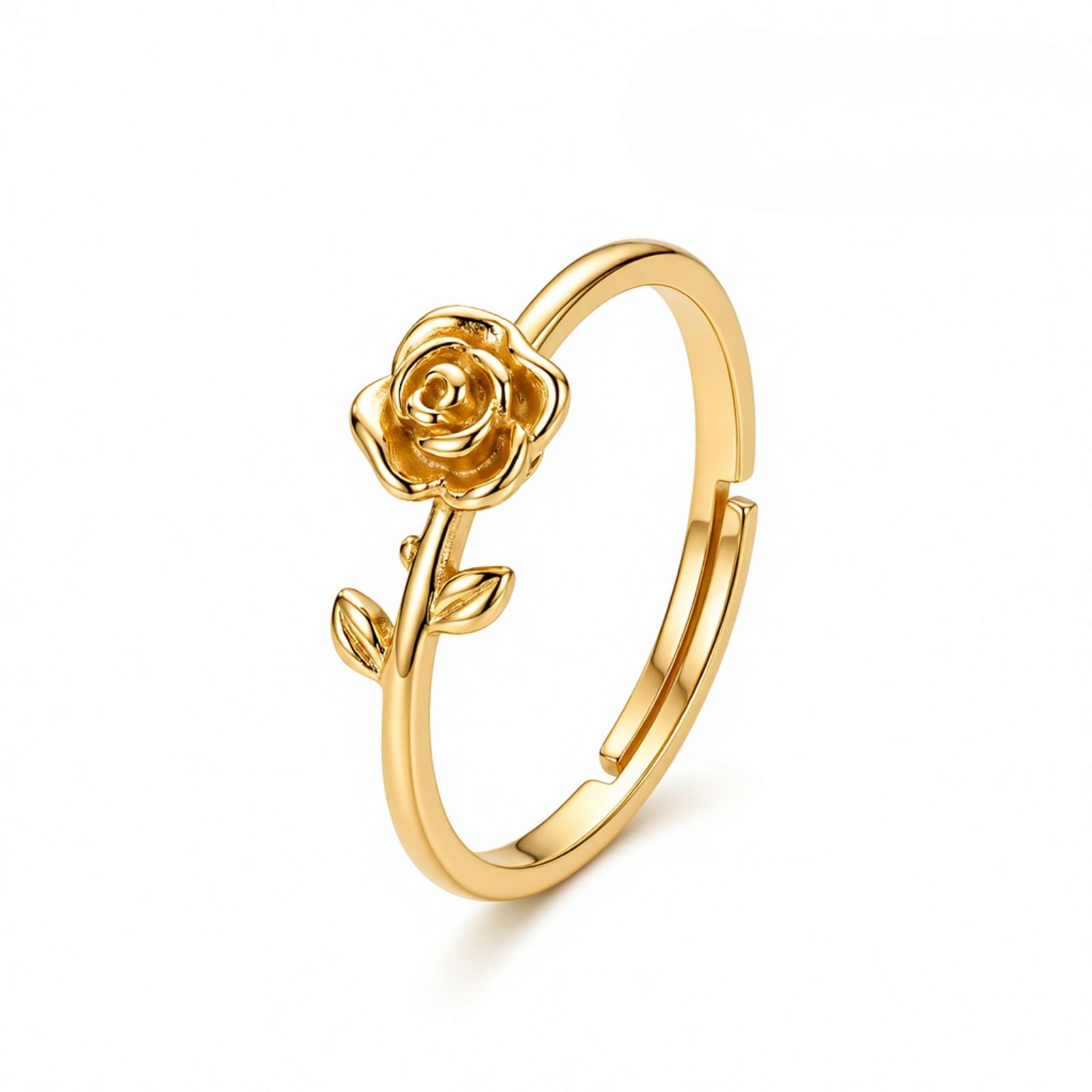 Zavera Brass 22K Rose Flower Gold Plated Adjustable Ring For Women