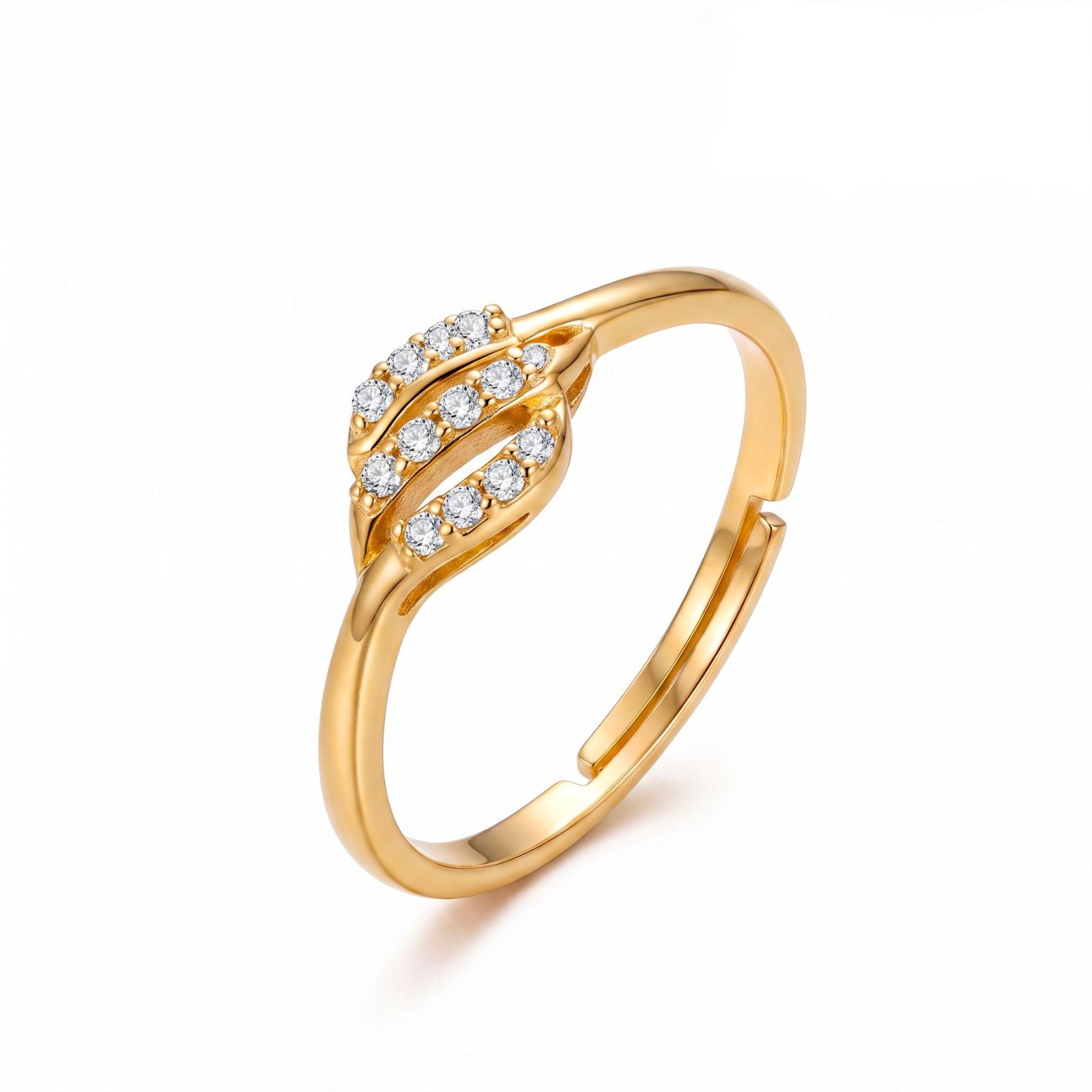 Zavera Brass 22K  Luxury Leaf Motif Style Gold Plated Ring For Women