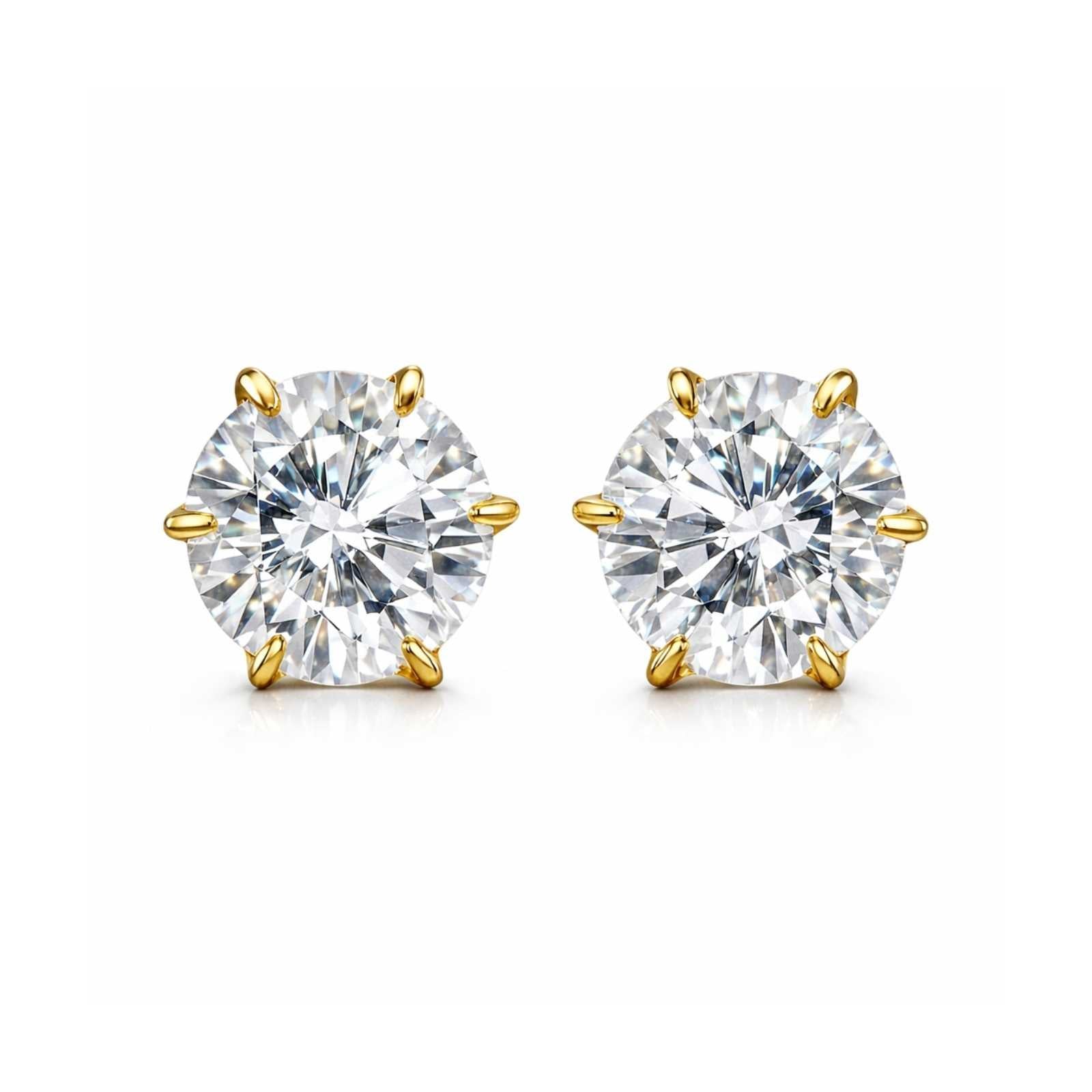 Zavera Six-Prong Solitaire Gold Plated Stud Earrings