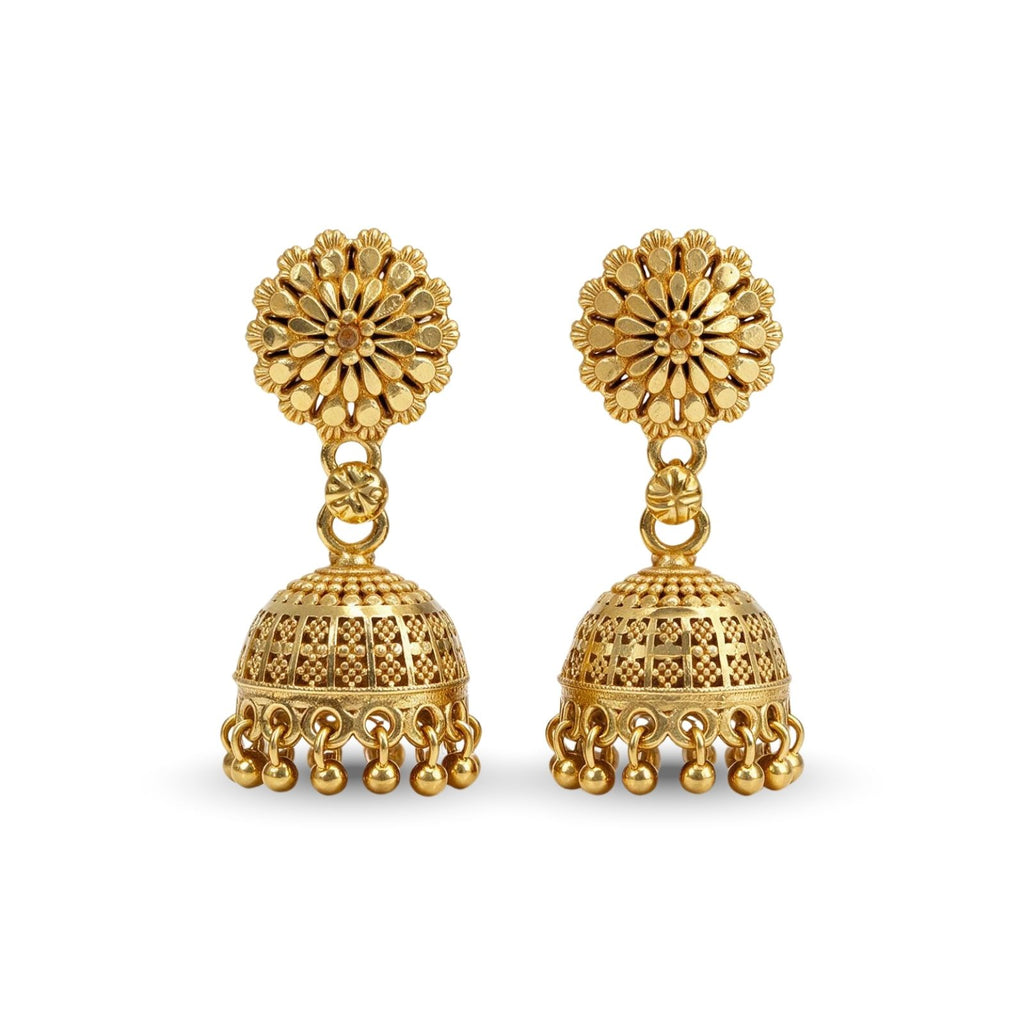 Zavera Gold Plated Floral Jhumka Earrings for Women