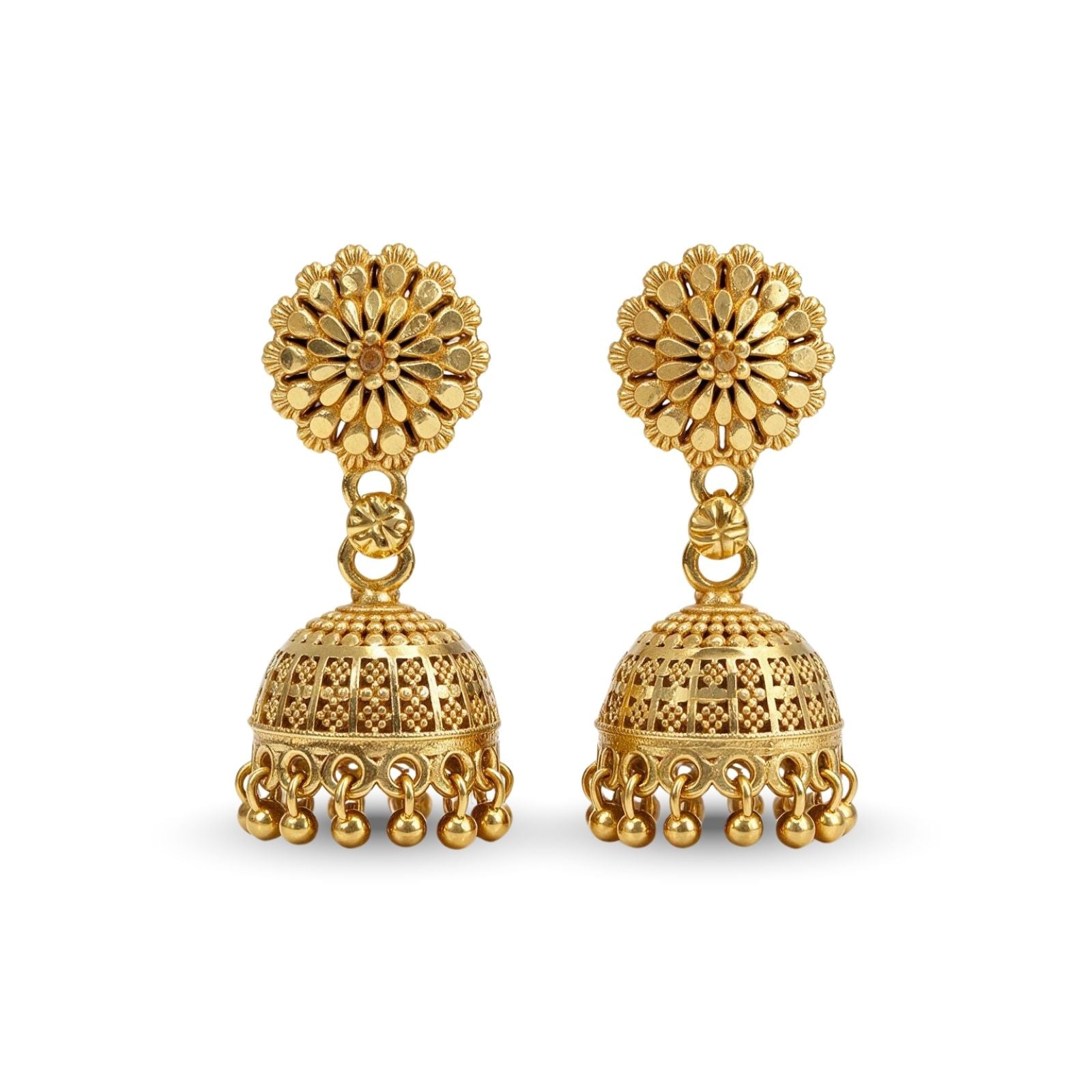 Zavera Gold Plated Floral Jhumka Earrings for Women