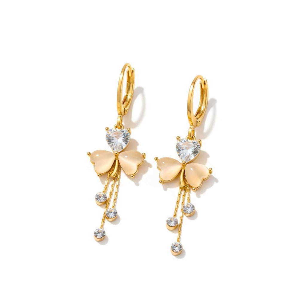 Heart Design Gold Plated Dangle Earrings For Women