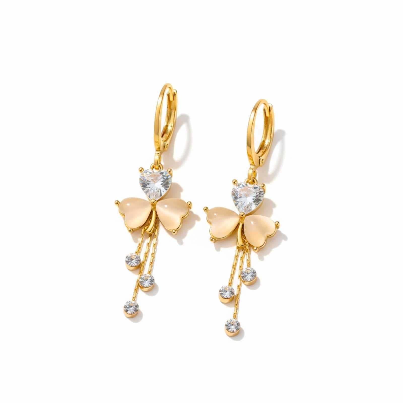 Heart Design Gold Plated Dangle Earrings For Women