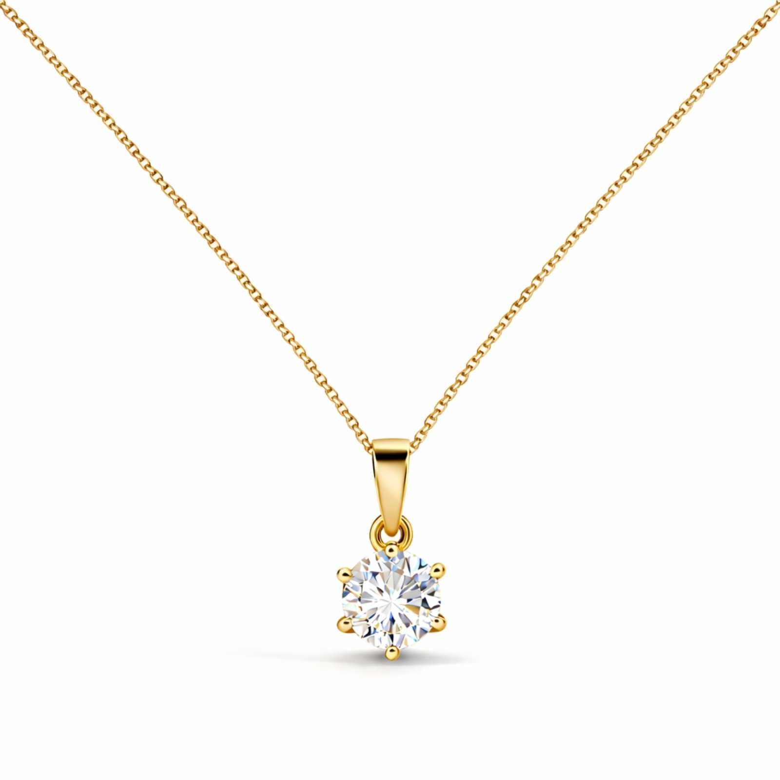 Zavera Round Solitaire Diamond Gold Plated Pendant