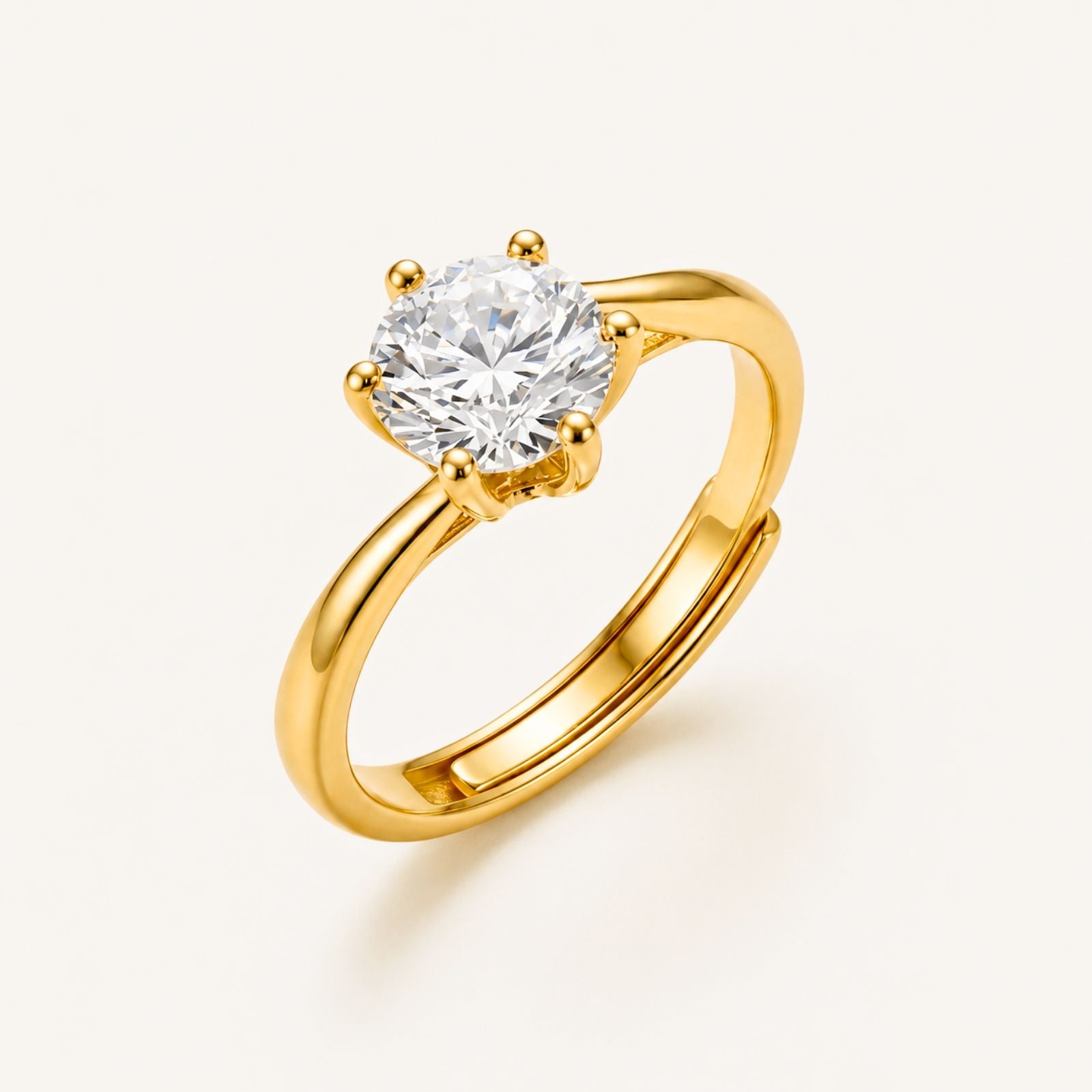 Zavera Brass 22K  Classic Round Cut Solitaire Gold Plated Ring For Women