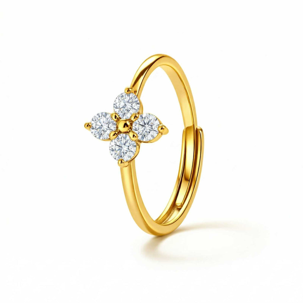 Zavera Floral Diamond Design Gold Plated Adjustable Ring