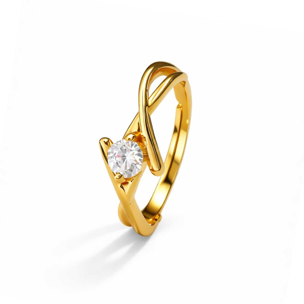 Zavera Elegant Solitaire Twist Gold Plated Adjustable Ring