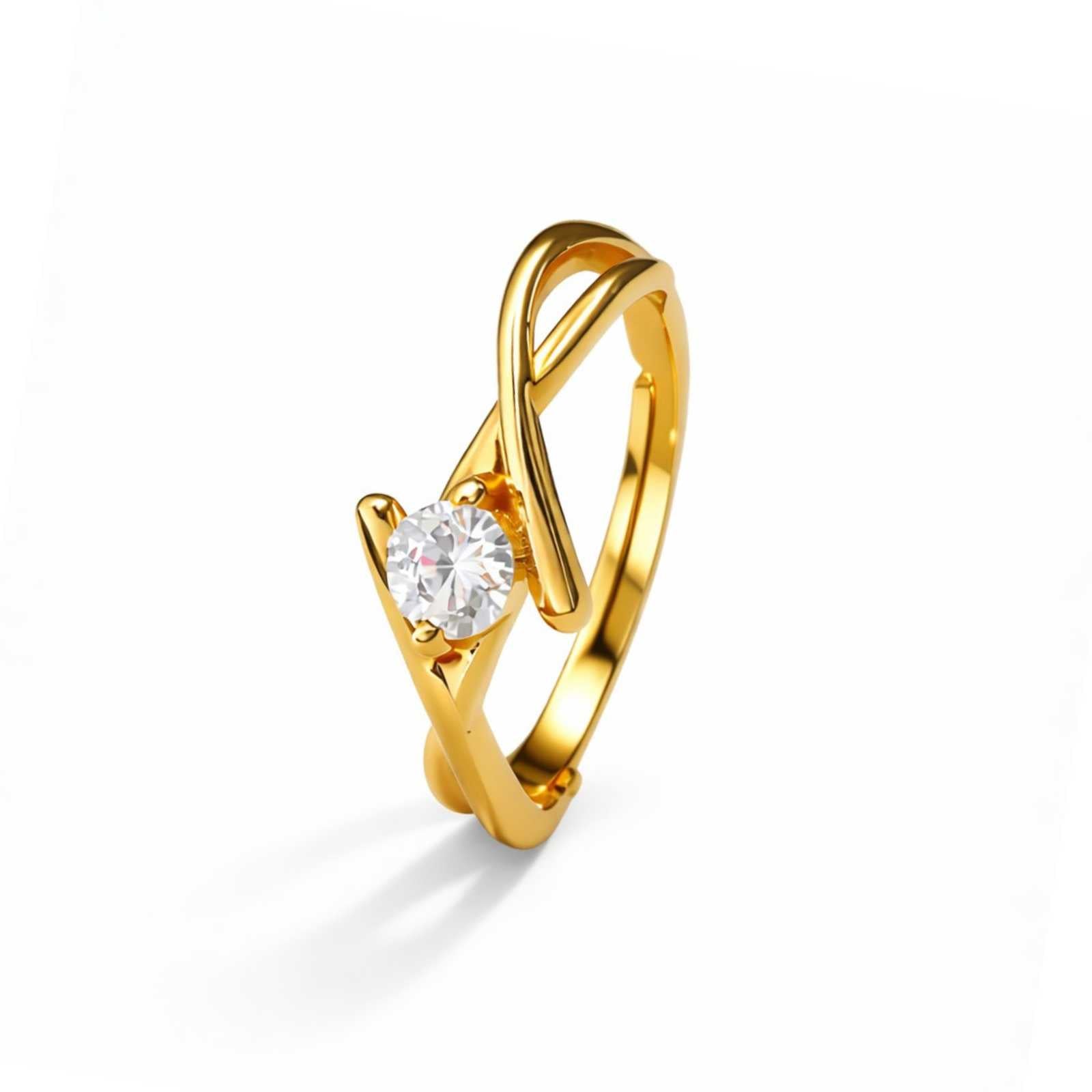 Zavera Elegant Solitaire Twist Gold Plated Adjustable Ring