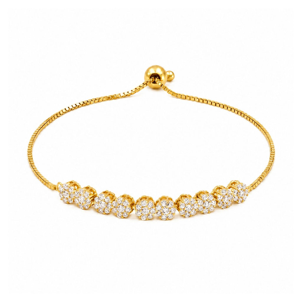 Zavera Gold Plated Round Floral Pave CZ Cluster Adjustable Bolo Bracelet for Women