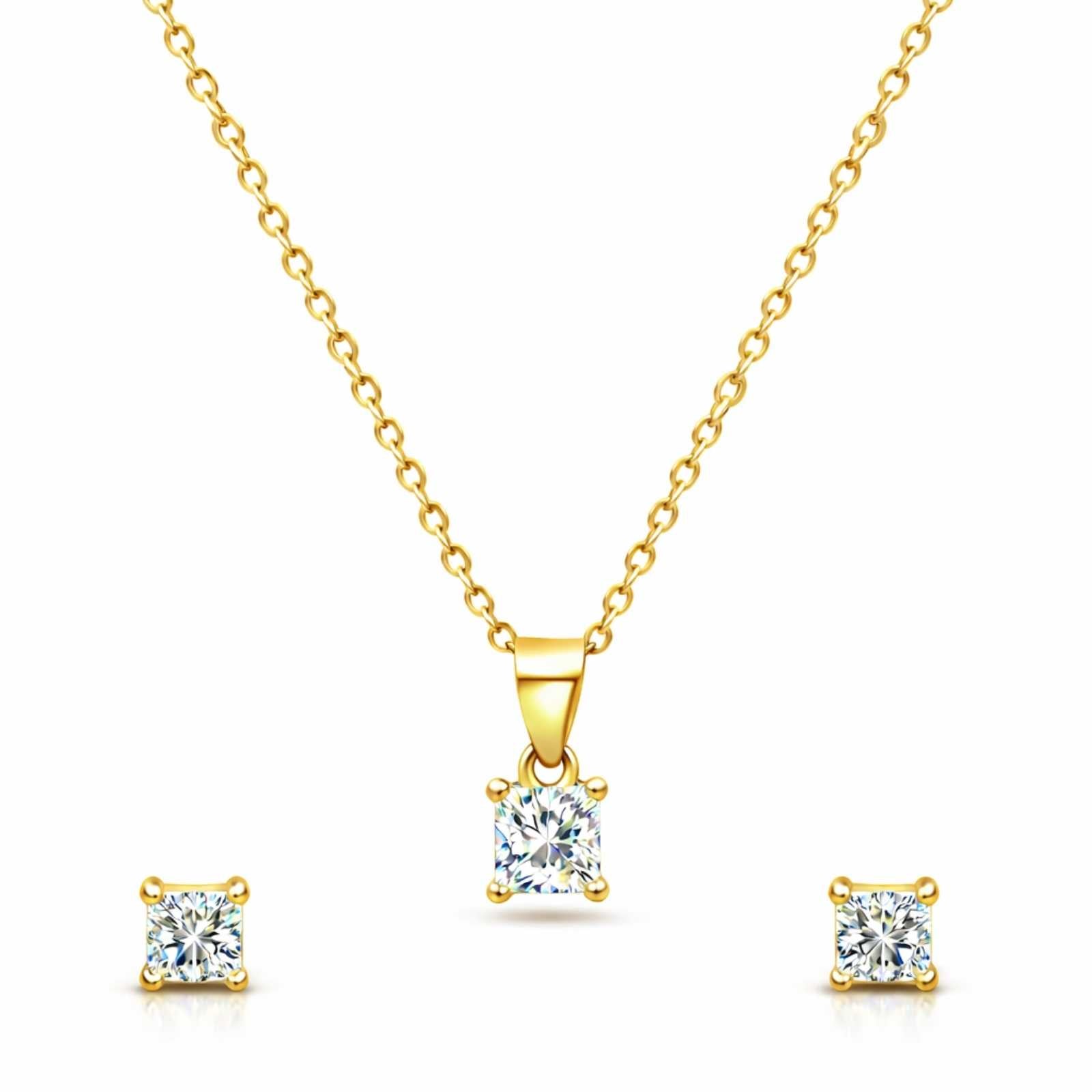 Zavera Square Solitaire Diamond Gold Plated Pendant