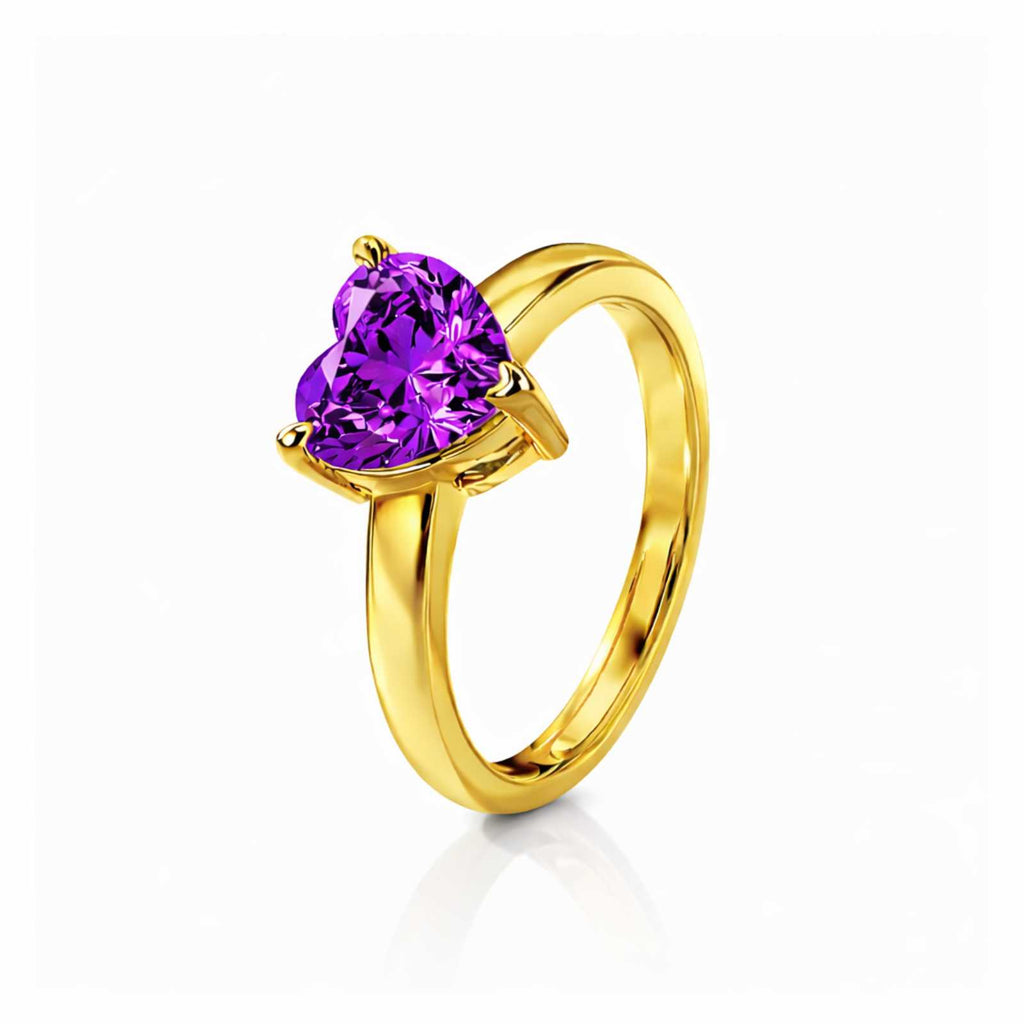 Gold Plated Amethyst Heart Adjustable Ring