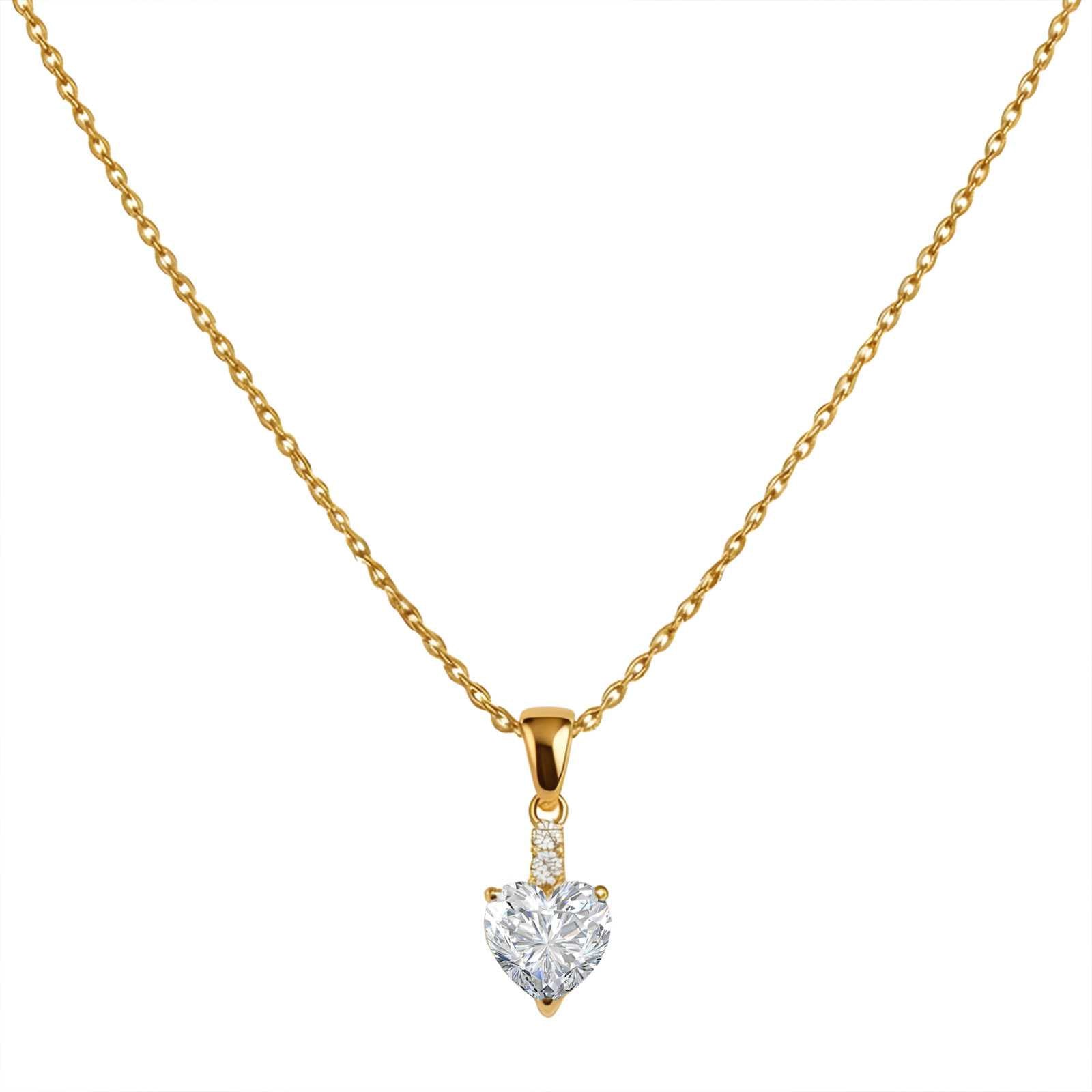 Zavera Classic Heart Solitaire Diamond Gold Plated Pendant