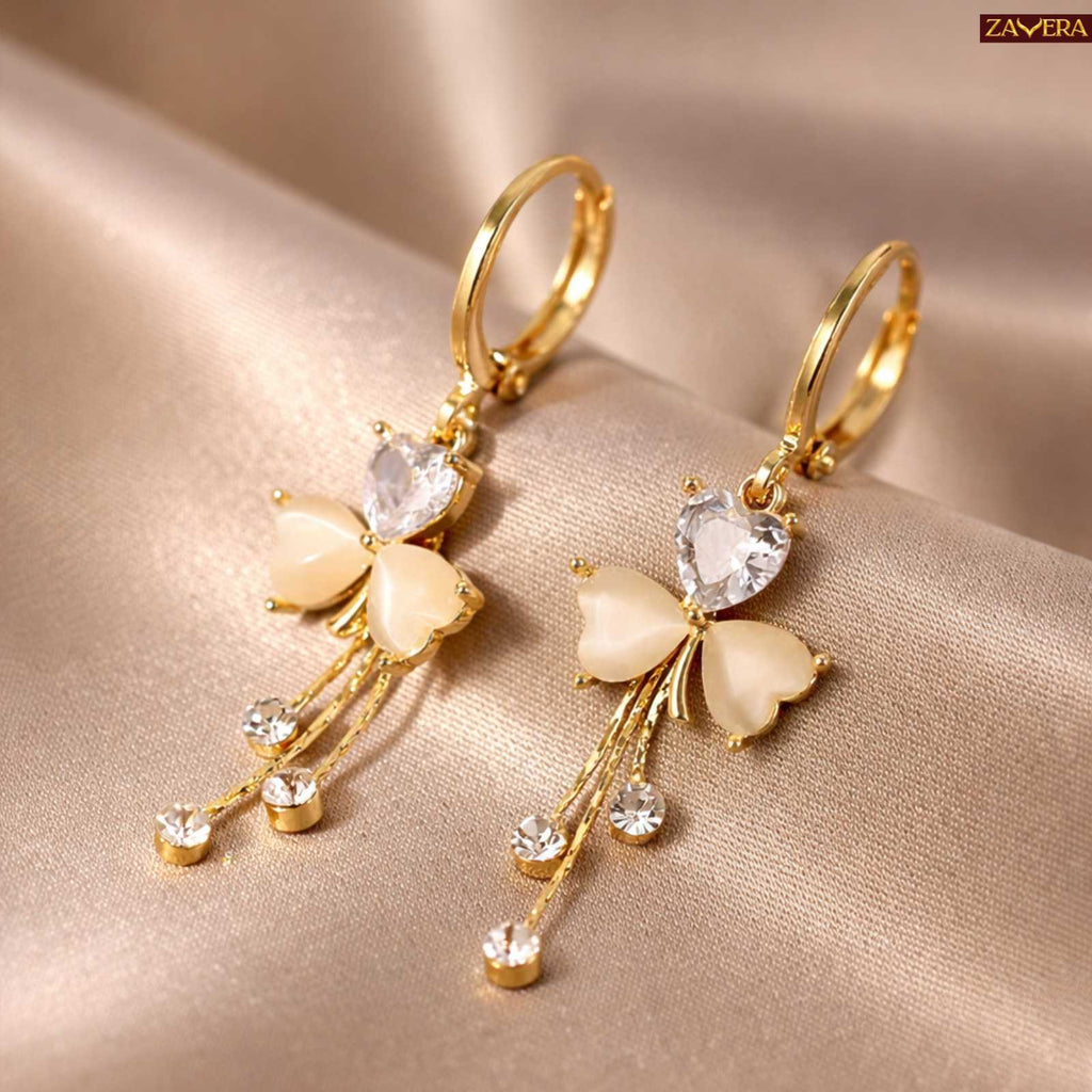Heart Design Gold Plated Dangle Earrings For Women