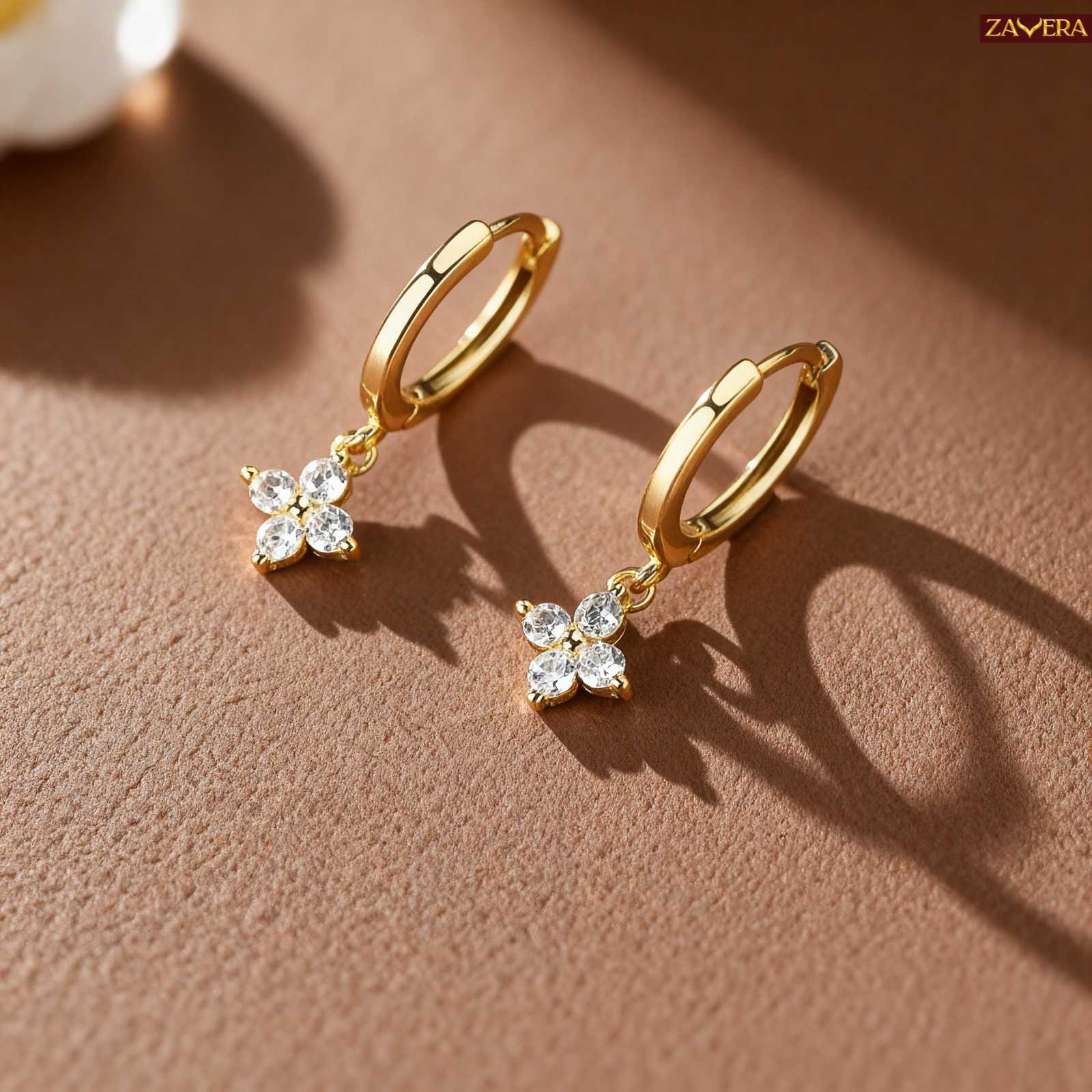 Elegant Flower Drop Gold Plated Hoop Earrings For Women