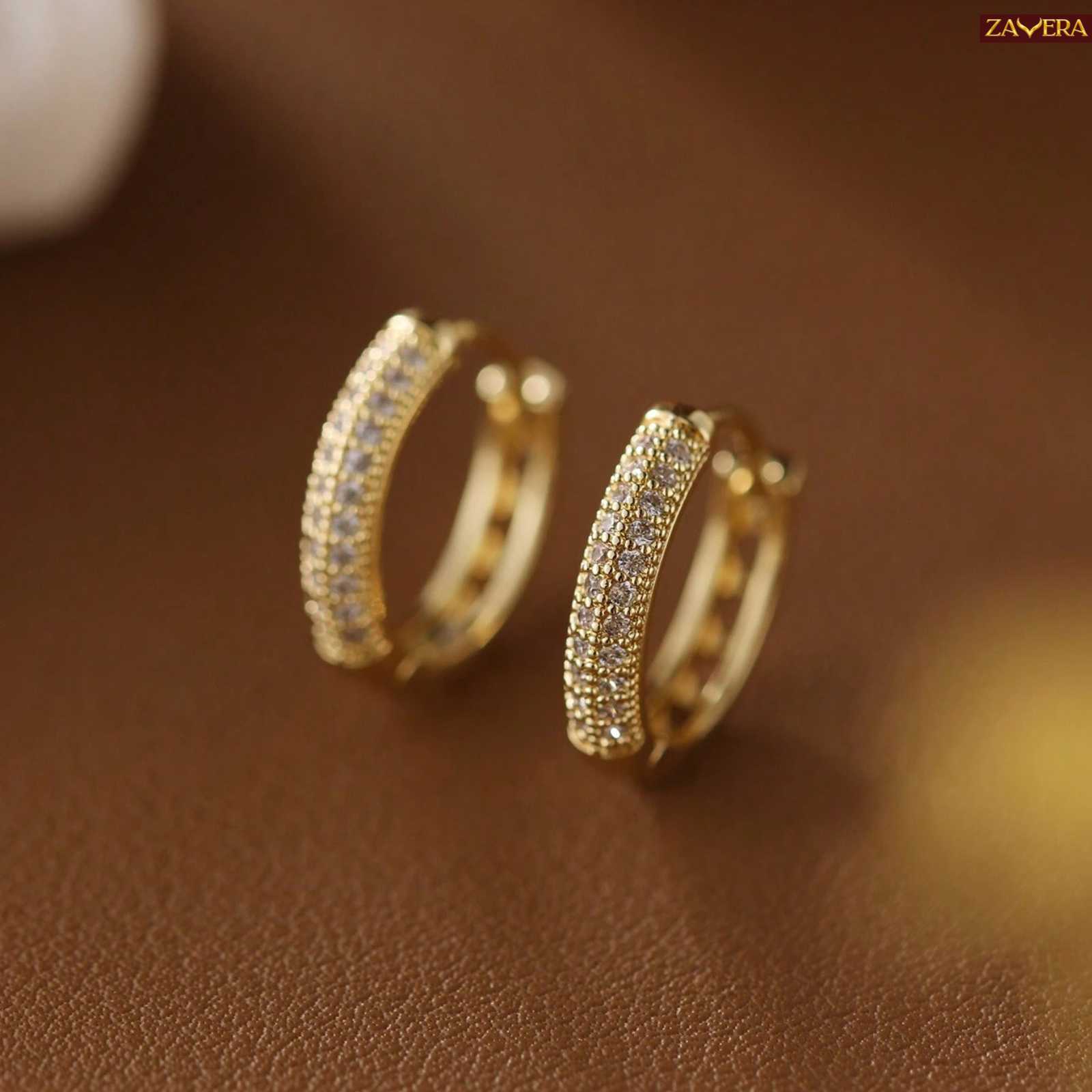 Classic CZ Gold Plated Hoop Earrings For Women
