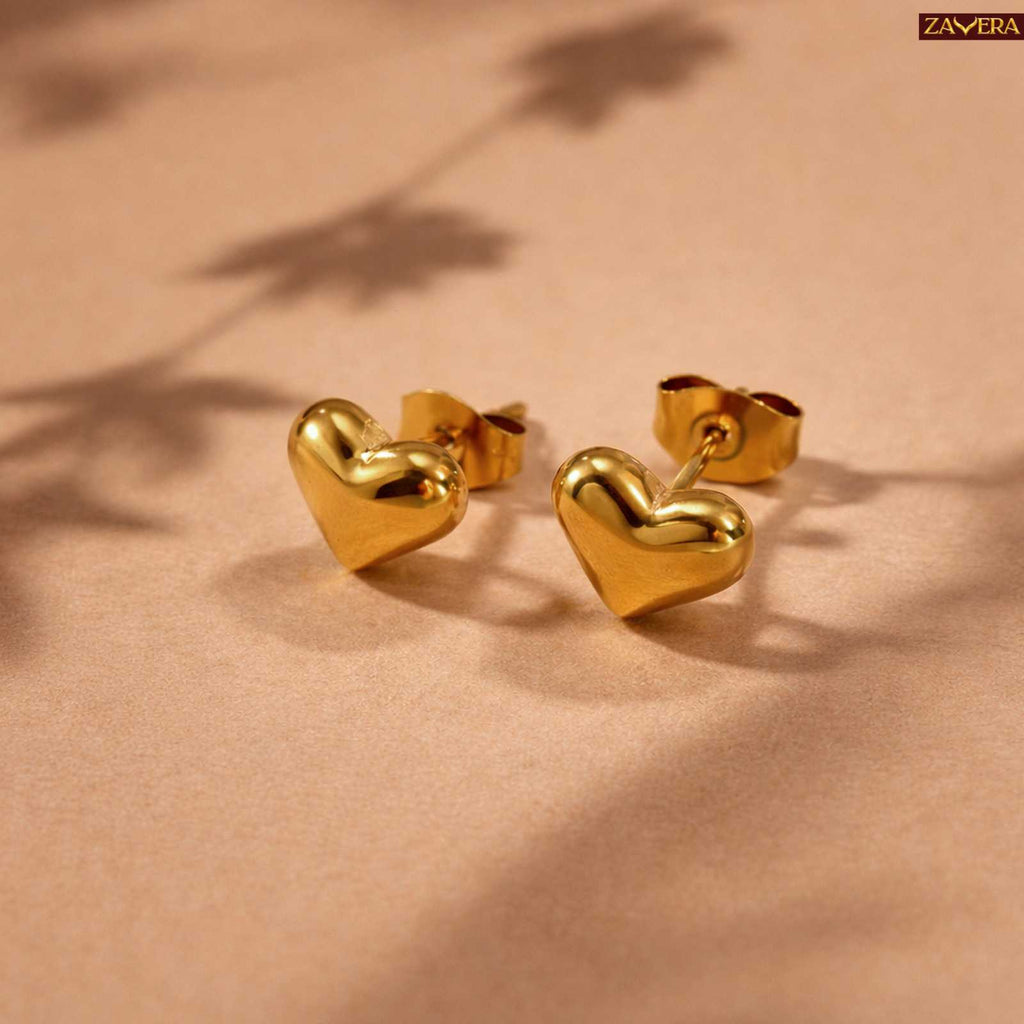 Romantic Heart Gold Plated Stud Earrings For Women