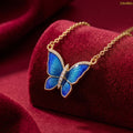 Zavera Gold Plated Blue Enamel Butterfly Pendant For Women