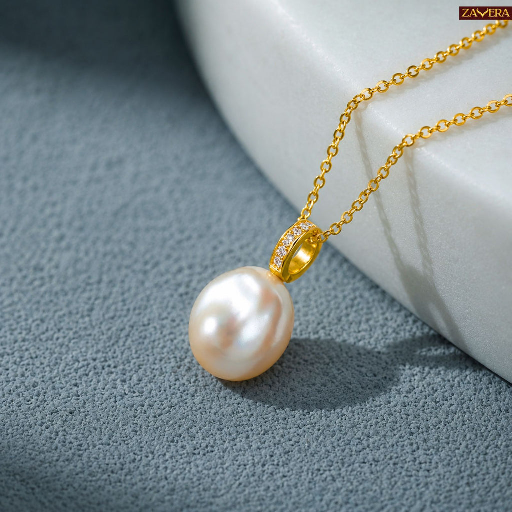 Zavera Gold Plated Classic Pearl Pendant For Women