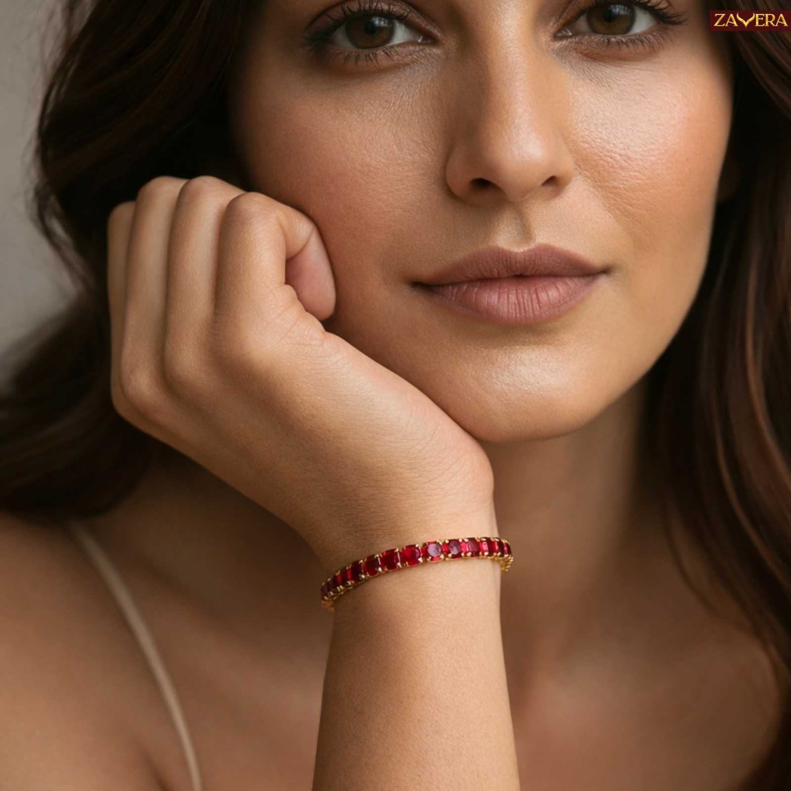 Minimal Red Gemstone Gold Plated Bracelet For Women