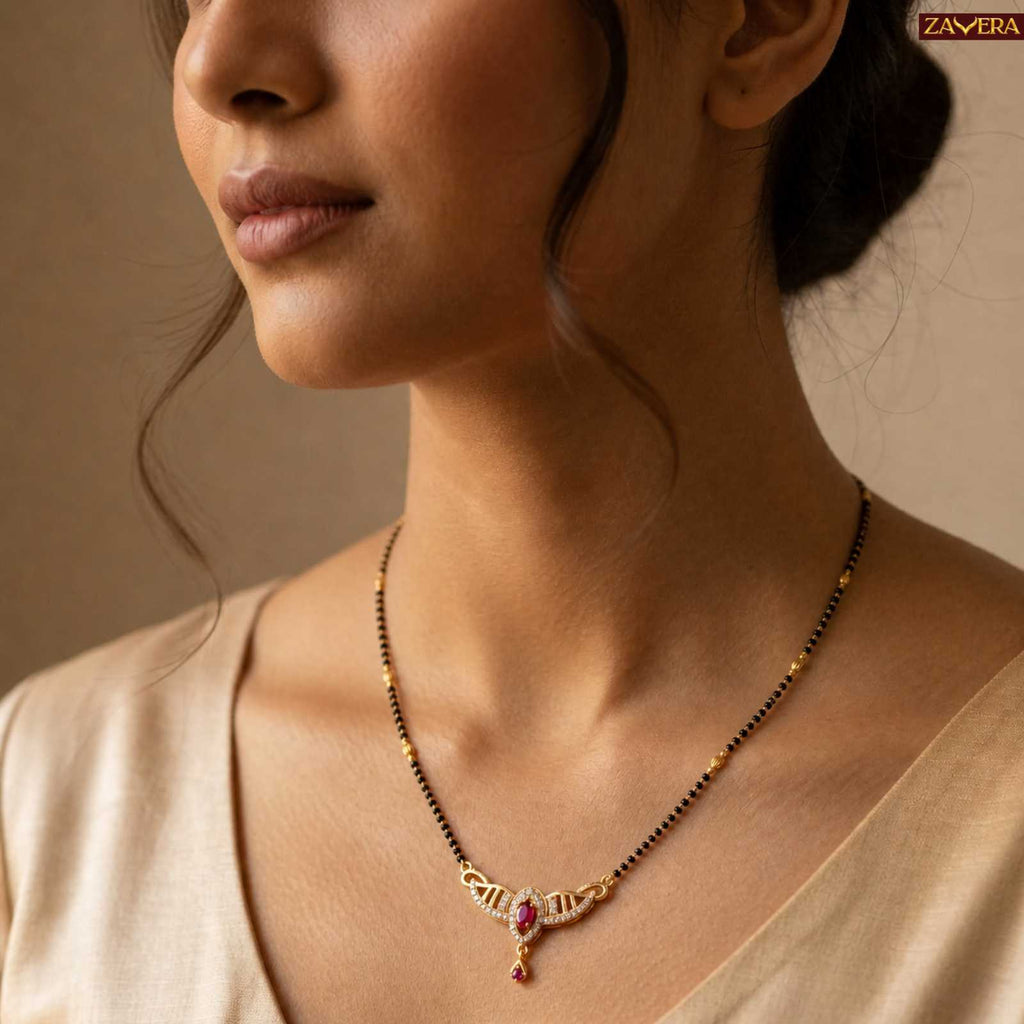 Zavera Traditional Ruby Stone Gold Plated Mangalsutra