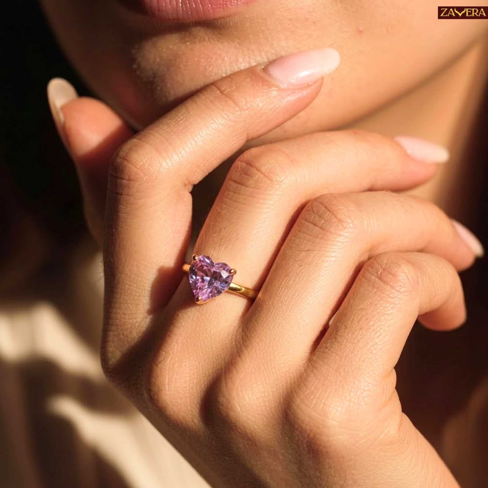 Pink Heart Gold Plated Adjustable Ring