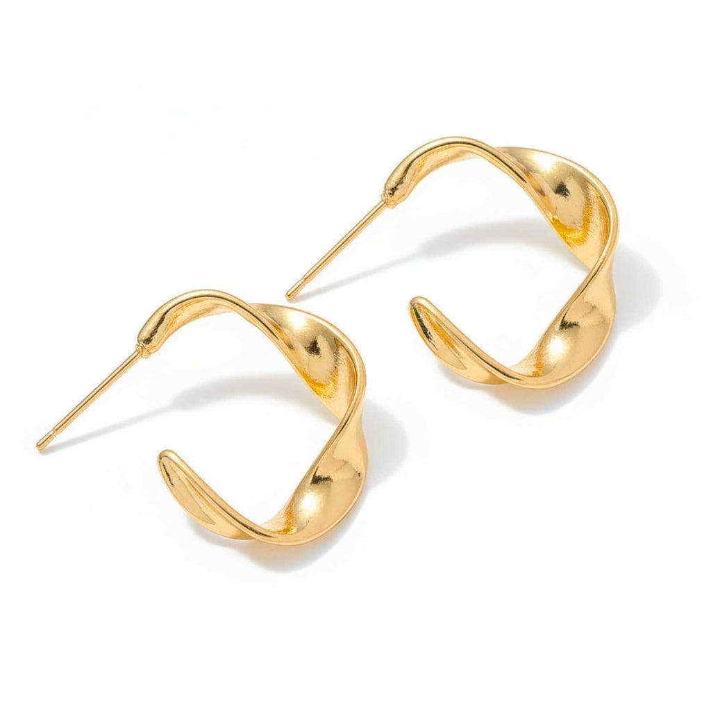 Wave Design Gold Plated Hoop Earrings For Women
