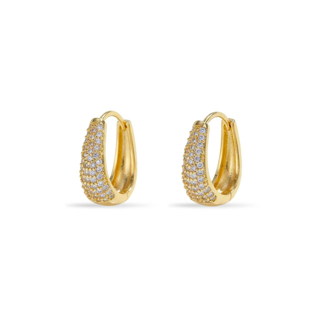 Pave Crystal Gold Plated Hoop Earrings For Women