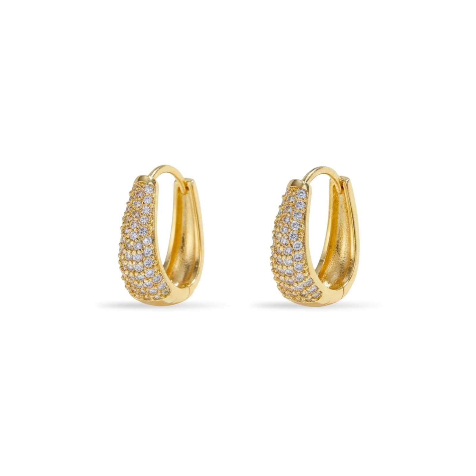 Pave Crystal Gold Plated Hoop Earrings For Women