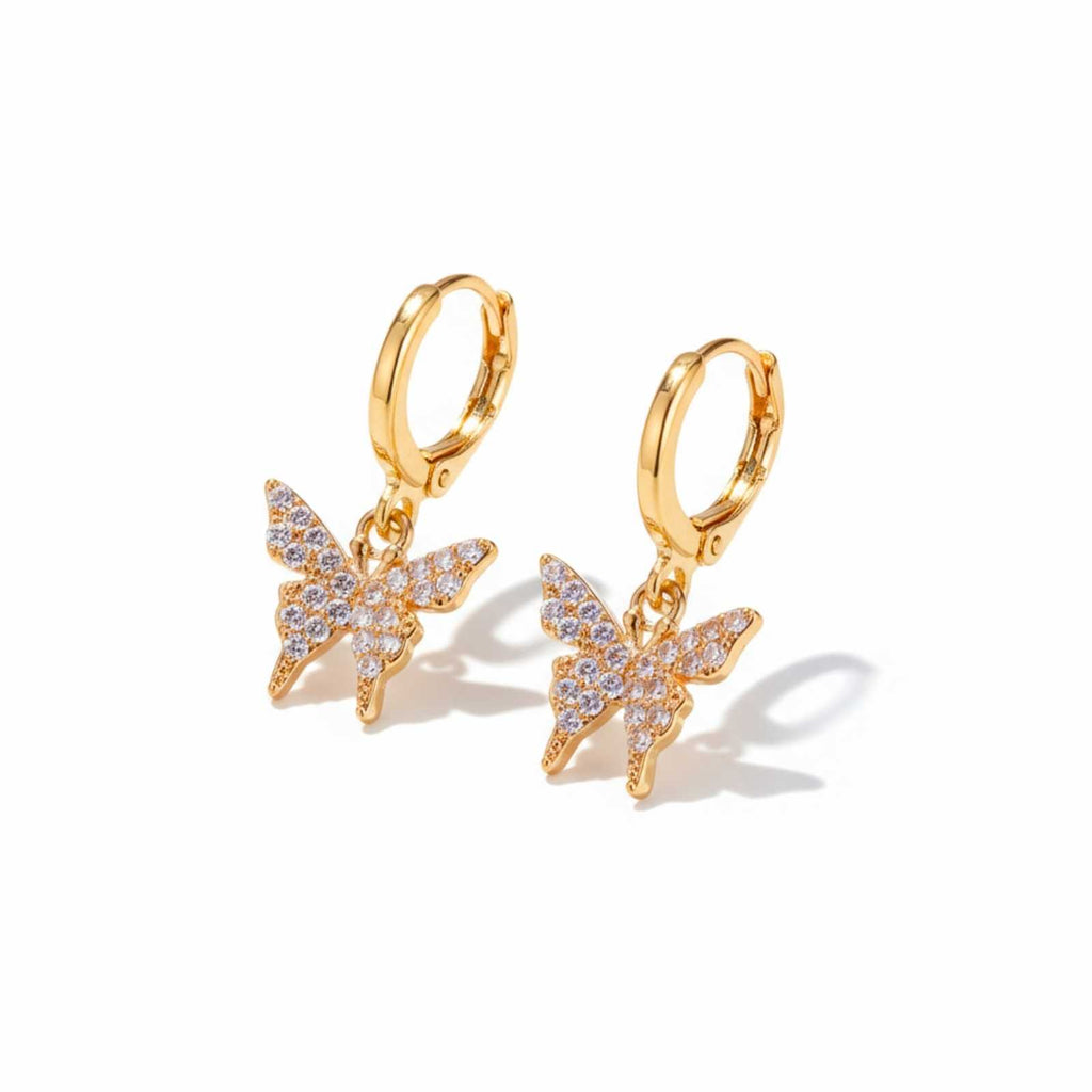 Sparkling Butterfly Gold Plated Drop Earrings For Women