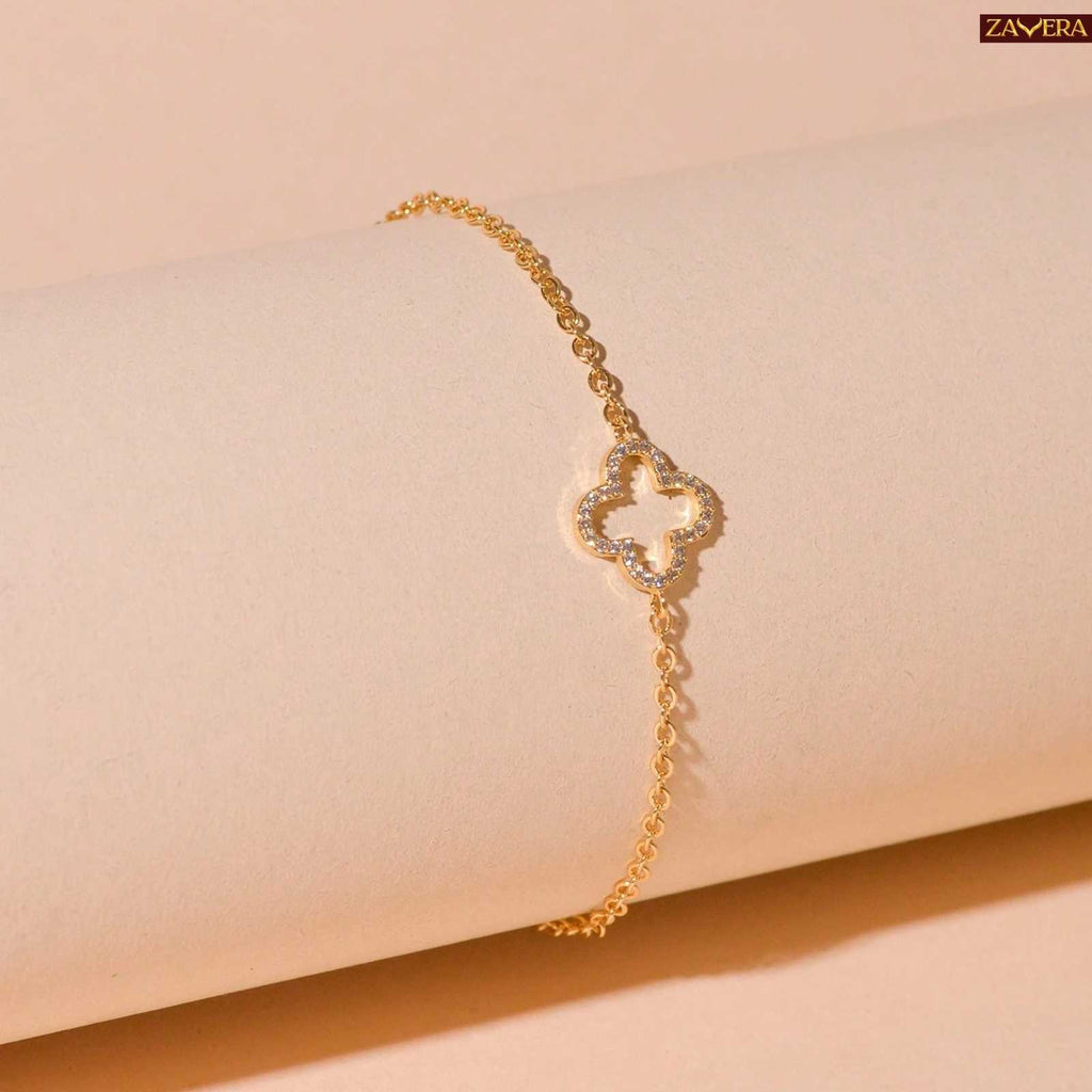 Minimal Clover Charm Gold Plated Bracelet For Women