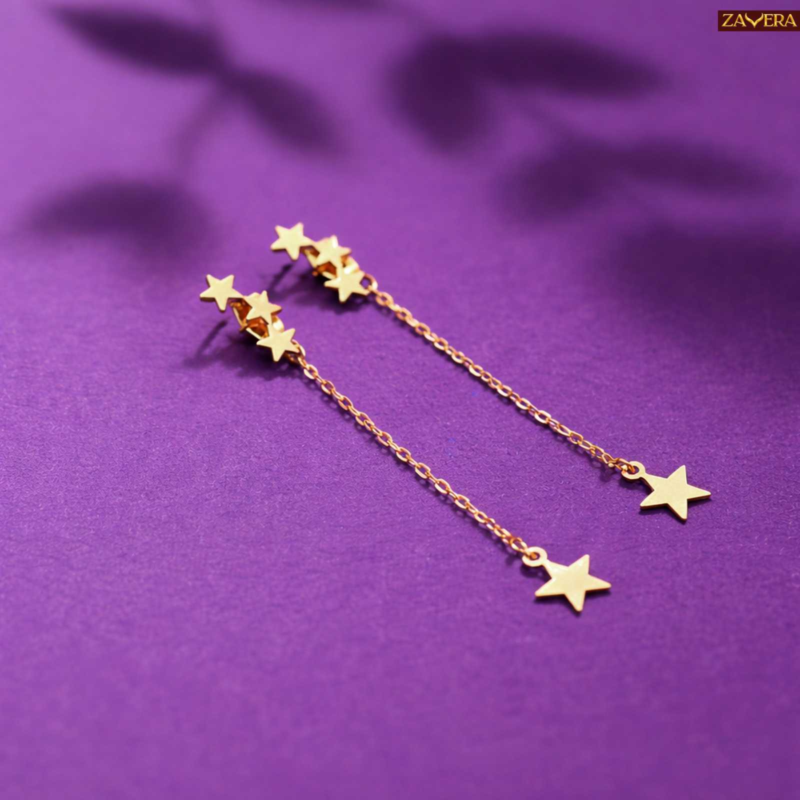 Celestial Star Gold Plated Drop Earrings For Women