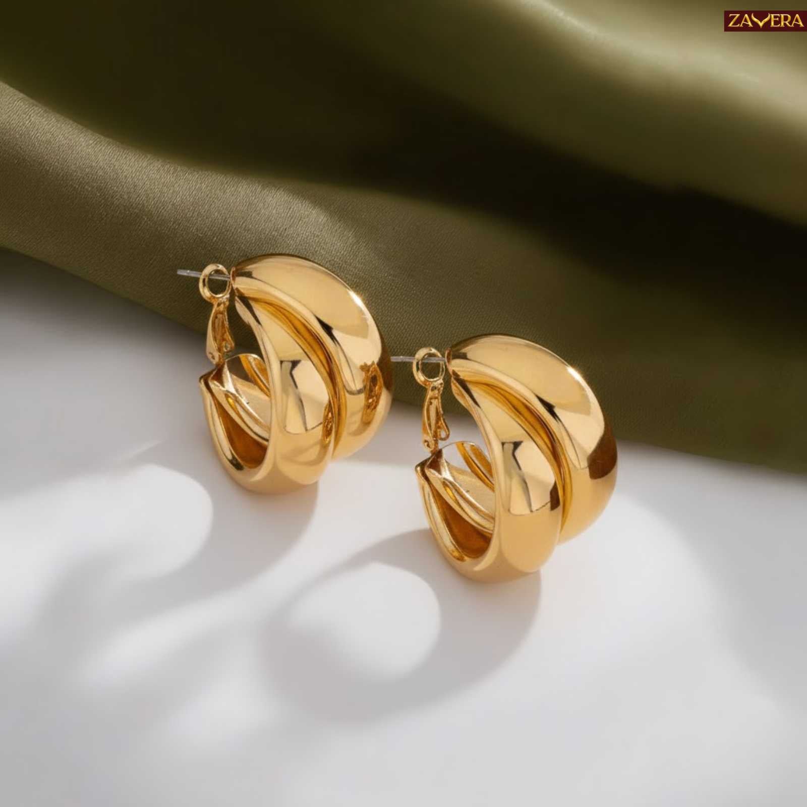 Statement Double Hoop Gold Plated Earrings For Women