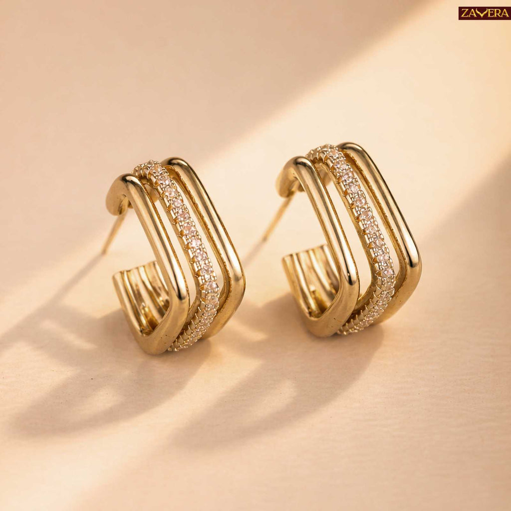Square Gold Plated Hoop Earrings For Women