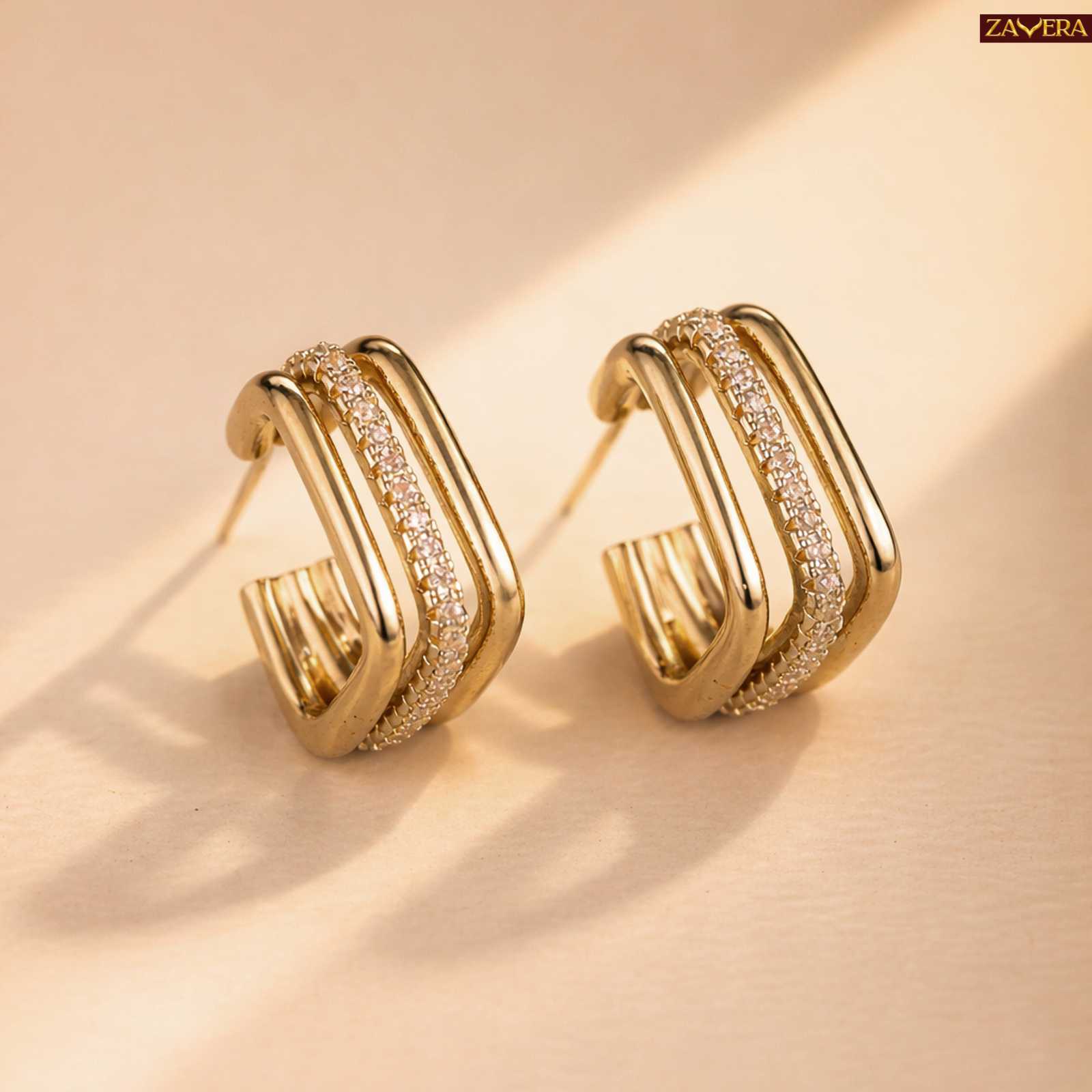 Square Gold Plated Hoop Earrings For Women