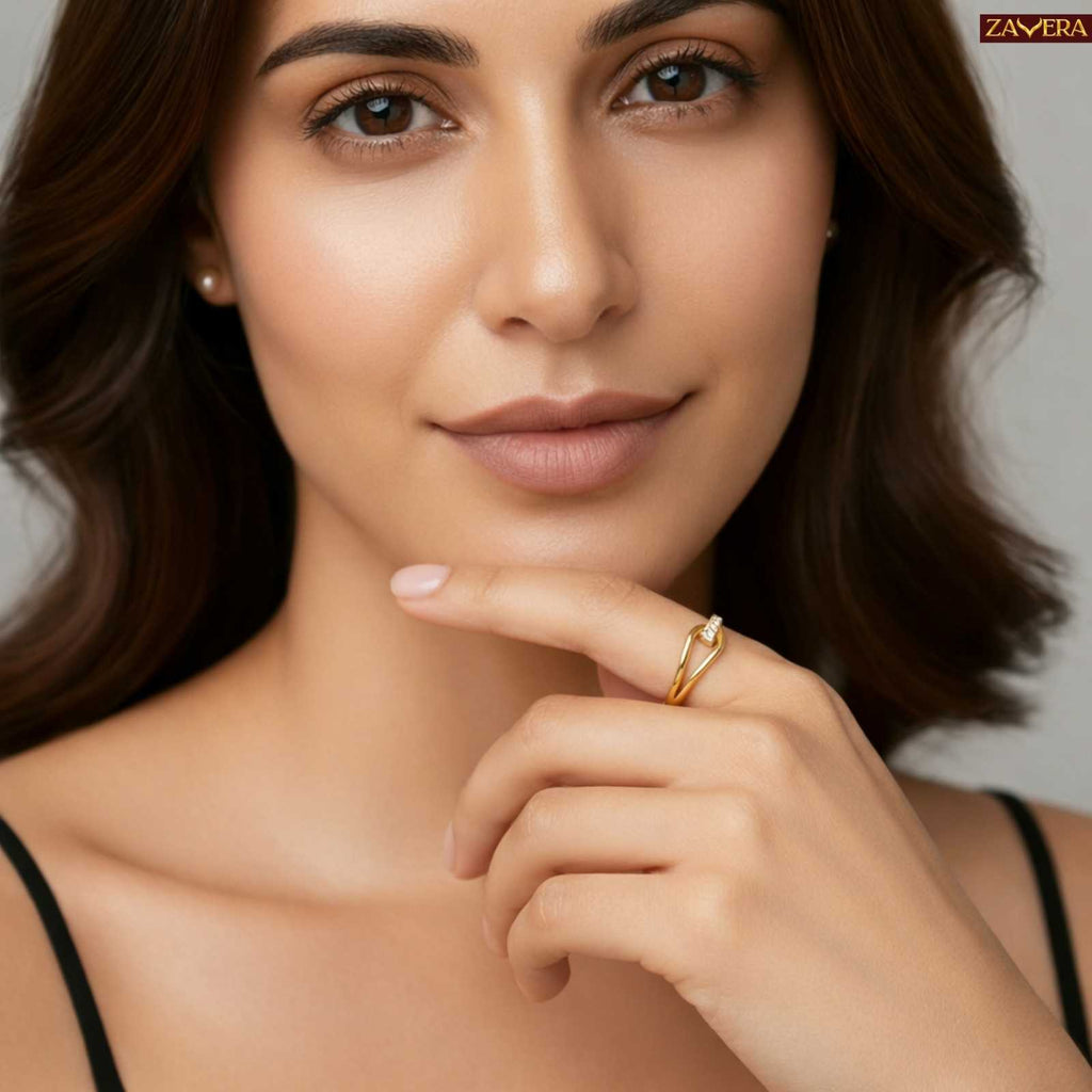 Zavera Gold Plated Minimal Bar Adjustable Ring