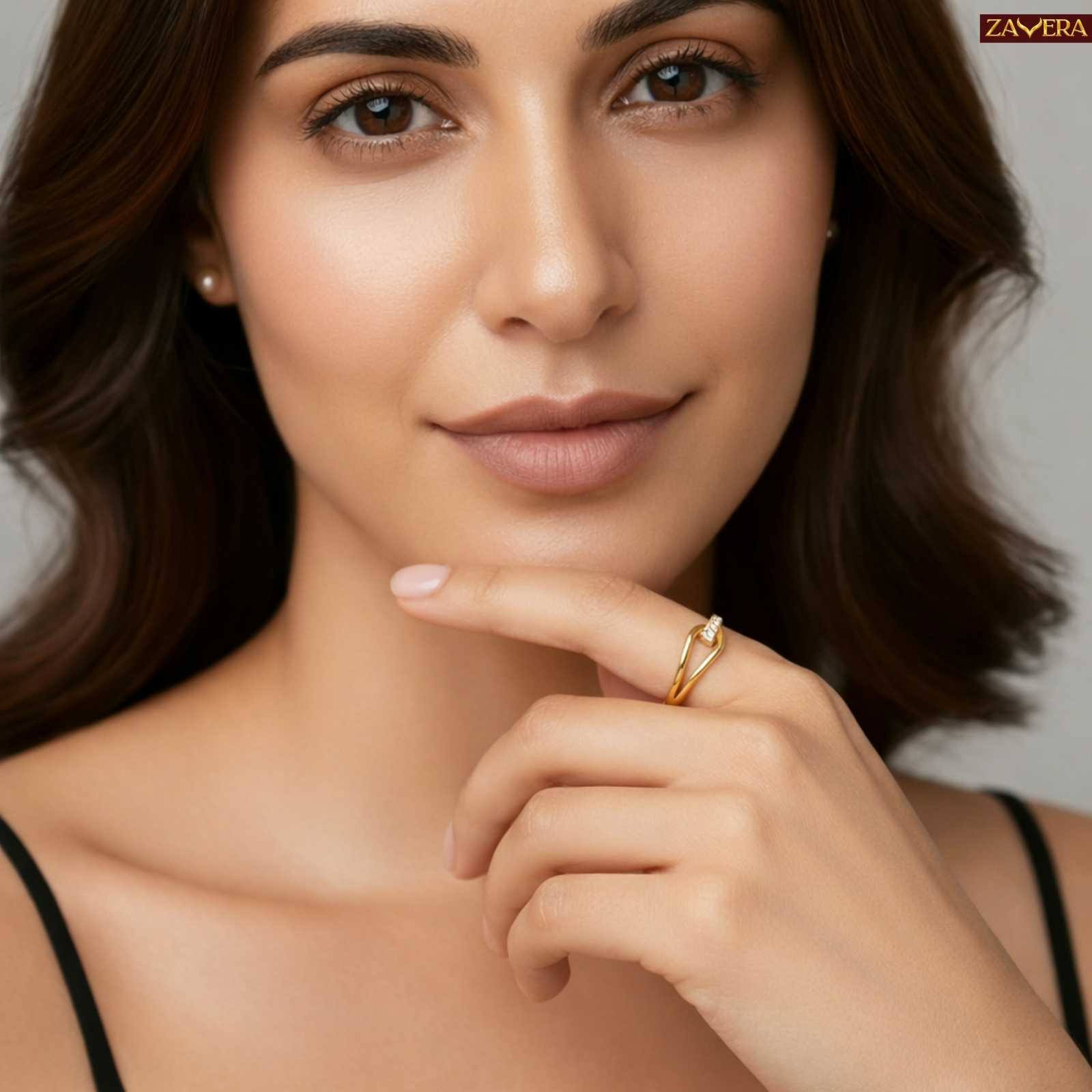 Zavera Gold Plated Minimal Bar Adjustable Ring