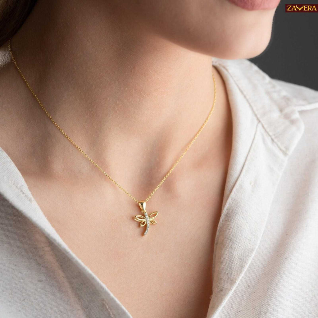 Gold Plated Dragonfly Pendant Necklace for Women