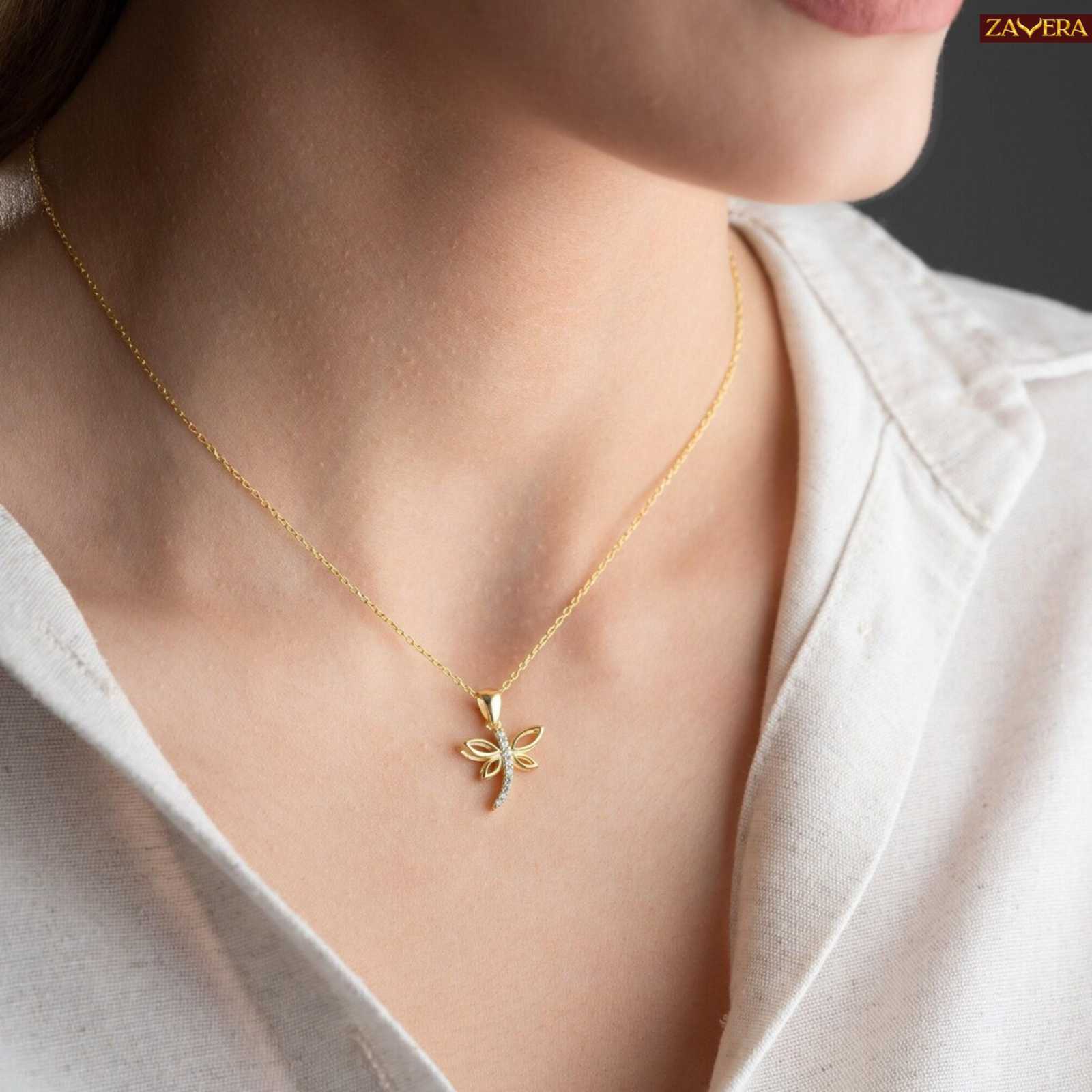 Gold Plated Dragonfly Pendant Necklace for Women