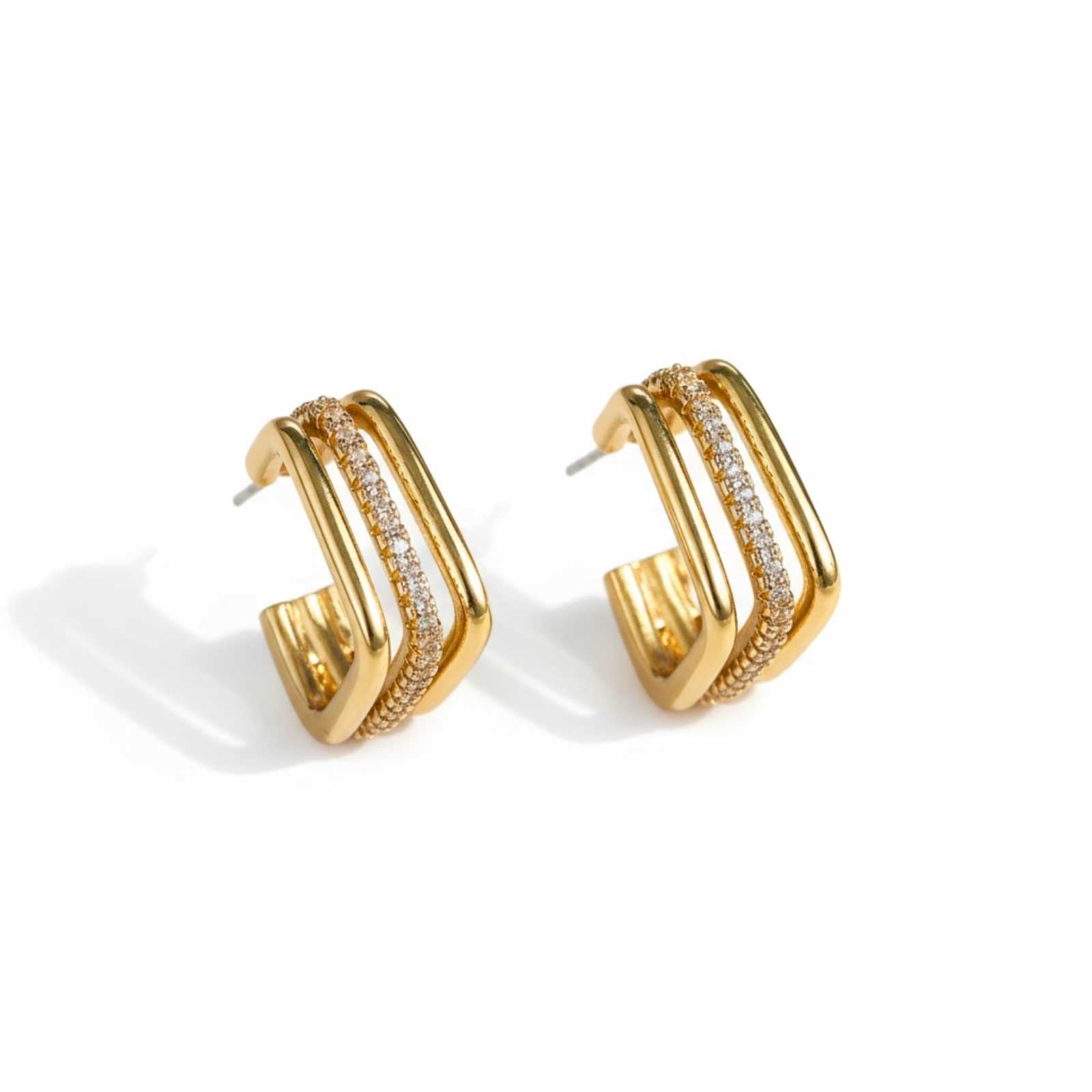 Square Gold Plated Hoop Earrings For Women