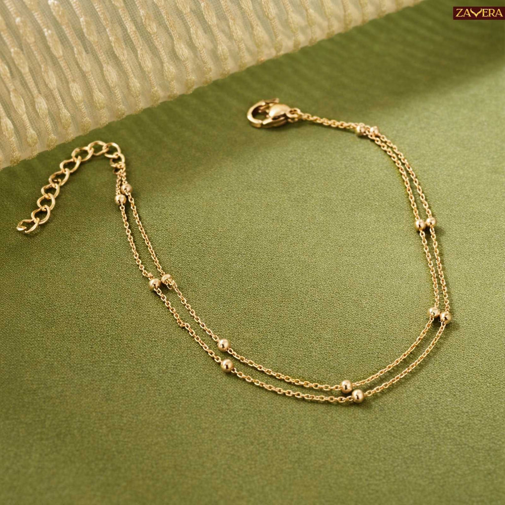 Double Layer Beaded Gold Plated Bracelet For Women