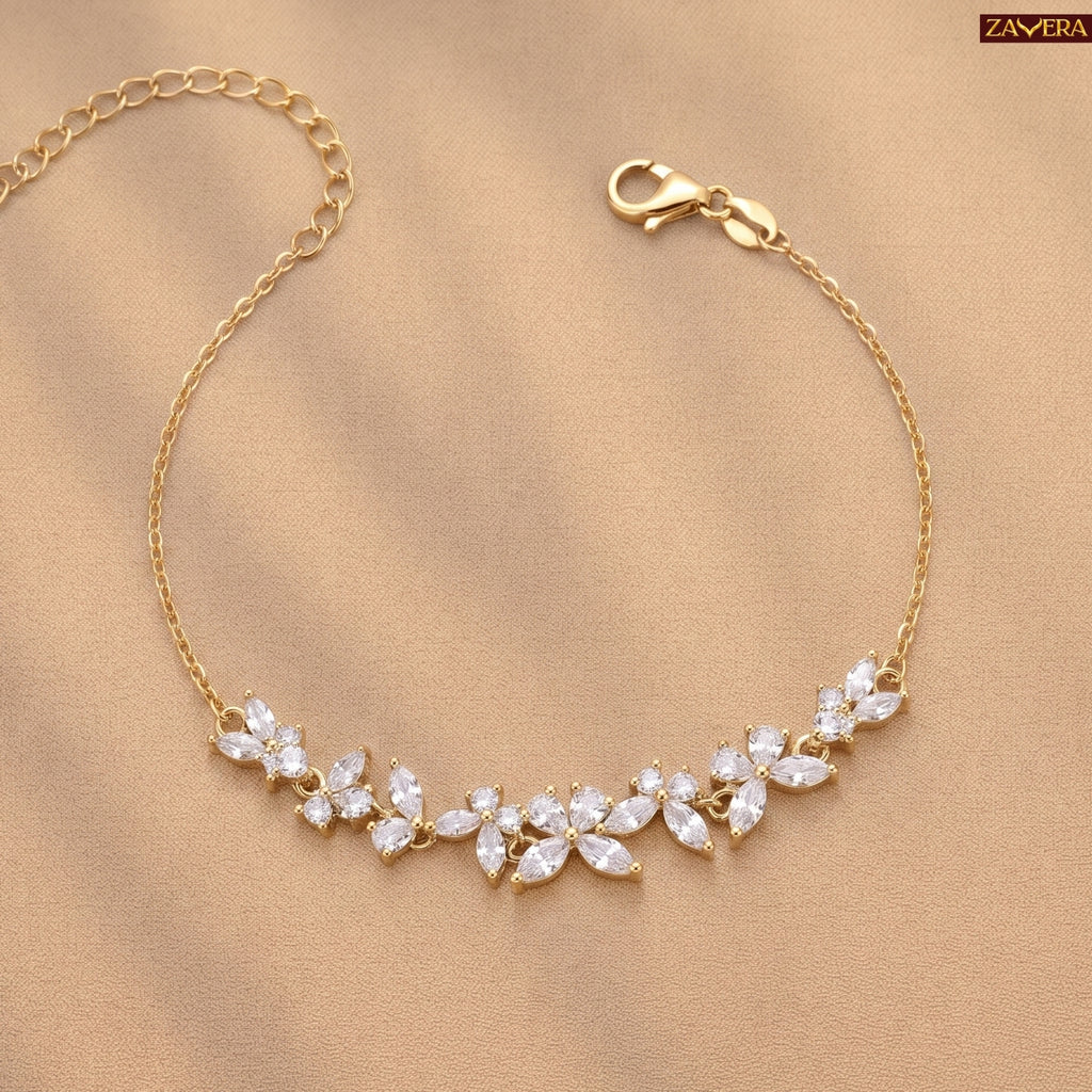 Zavera Gold Plated Marquise CZ Floral Cluster Vine Bracelet for Women