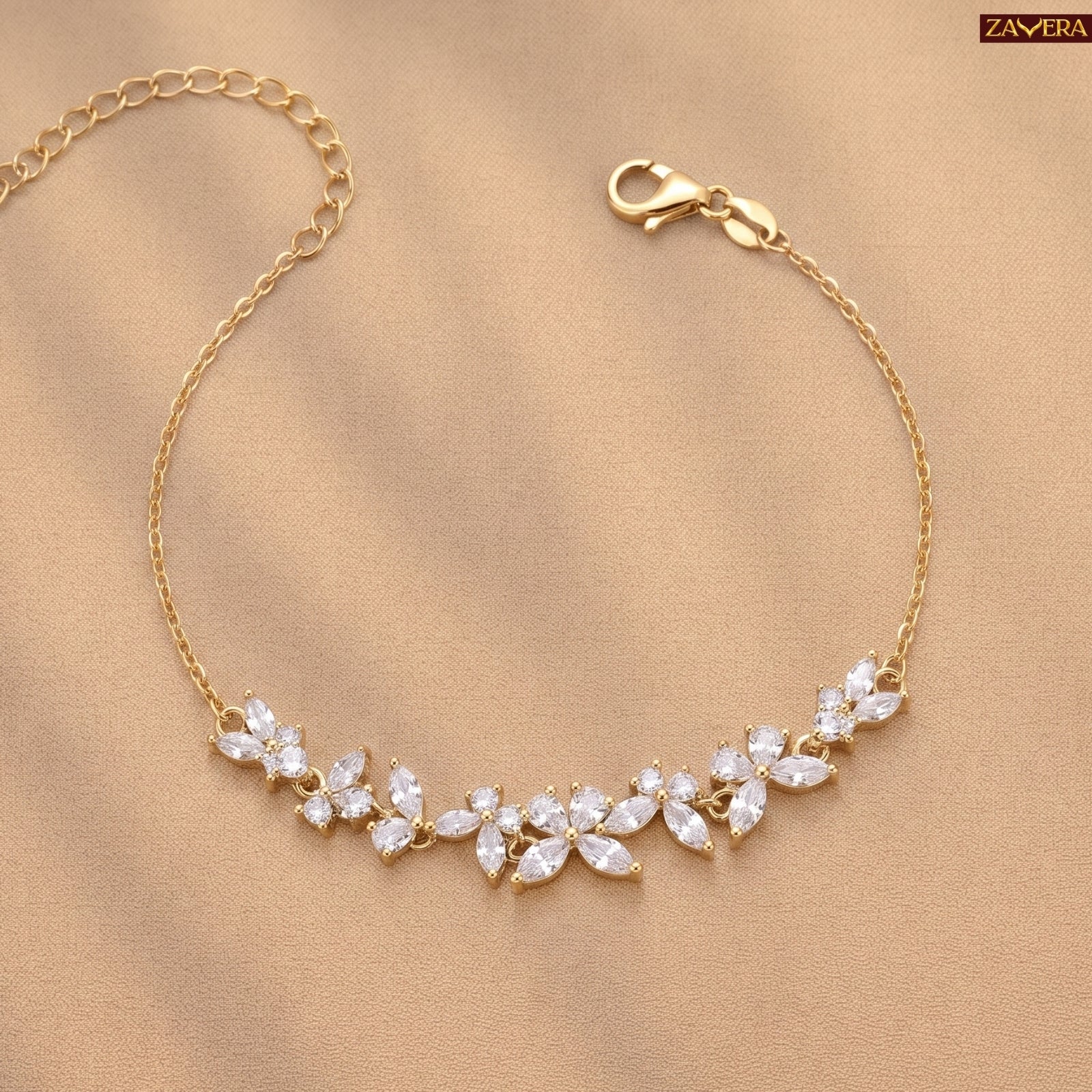 Zavera Gold Plated Marquise CZ Floral Cluster Vine Bracelet for Women