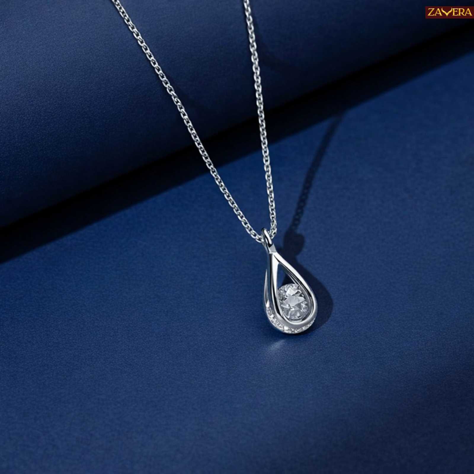 Silver Tone Teardrop American Diamond Pendant for Women
