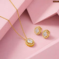 Zavera Gold Plated Oval Crystal Halo Pendant Set with Matching Earrings