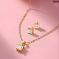 Zavera Square Solitaire Diamond Gold Plated Pendant Set with Earrings