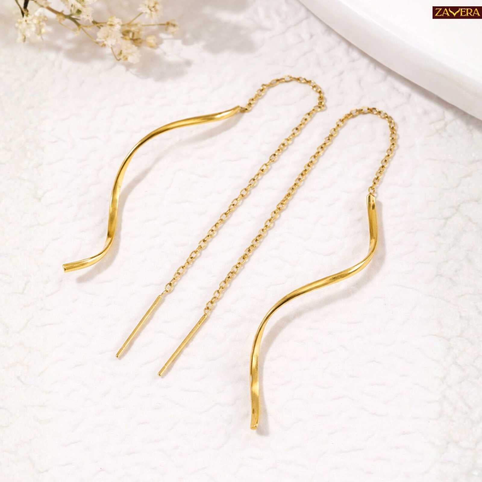 Minimal Threader Chain Gold Plated Drop Earrings For Women