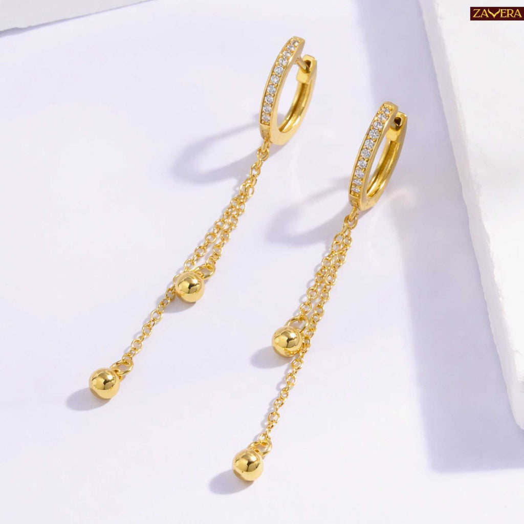 Elegant Chain Drop Gold Plated Hoop Earrings For Women