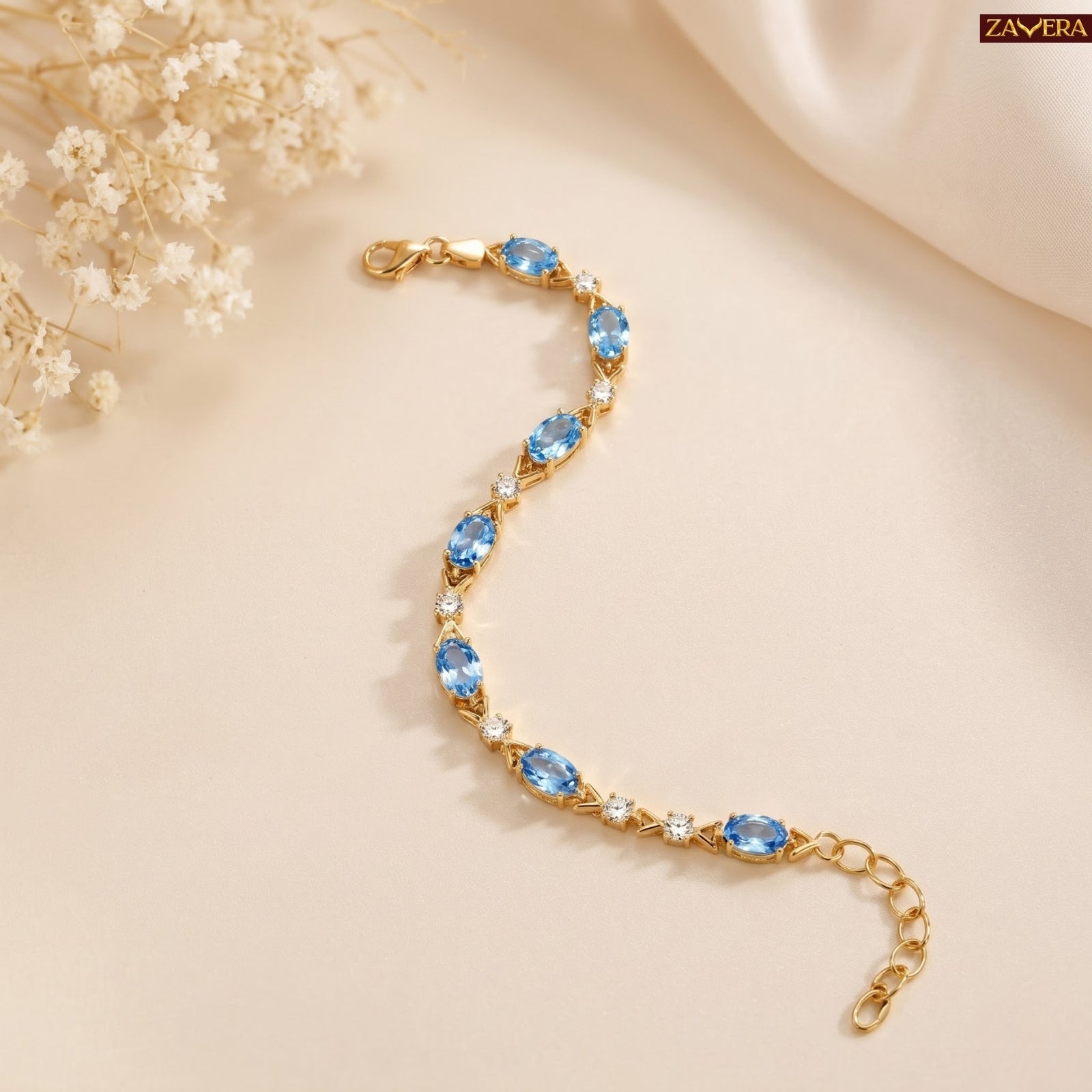 Zavera Gold Plated Elegant Blue Crystal Bracelet for Women