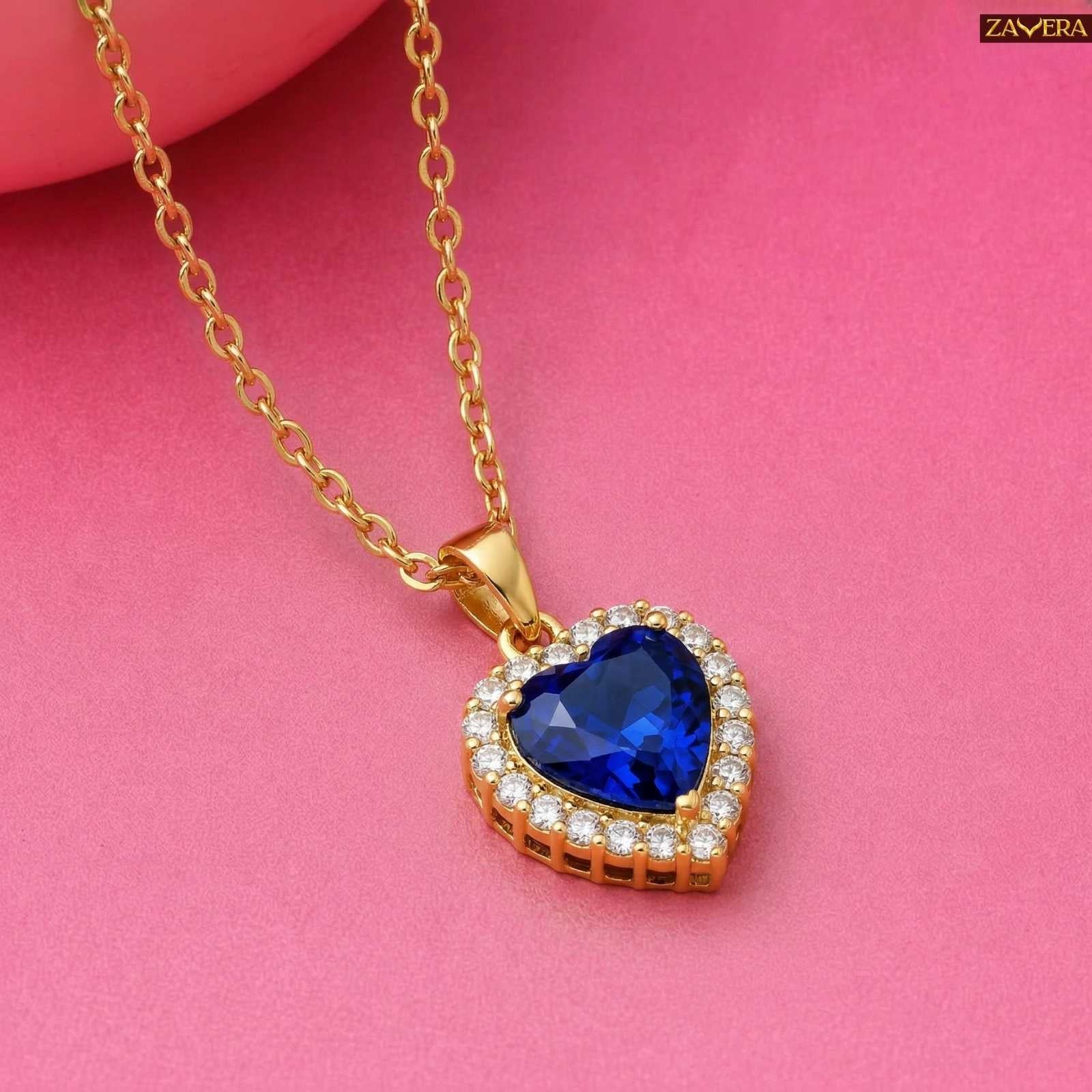 Zavera Gold Plated Blue Heart Crystal Halo Pendant