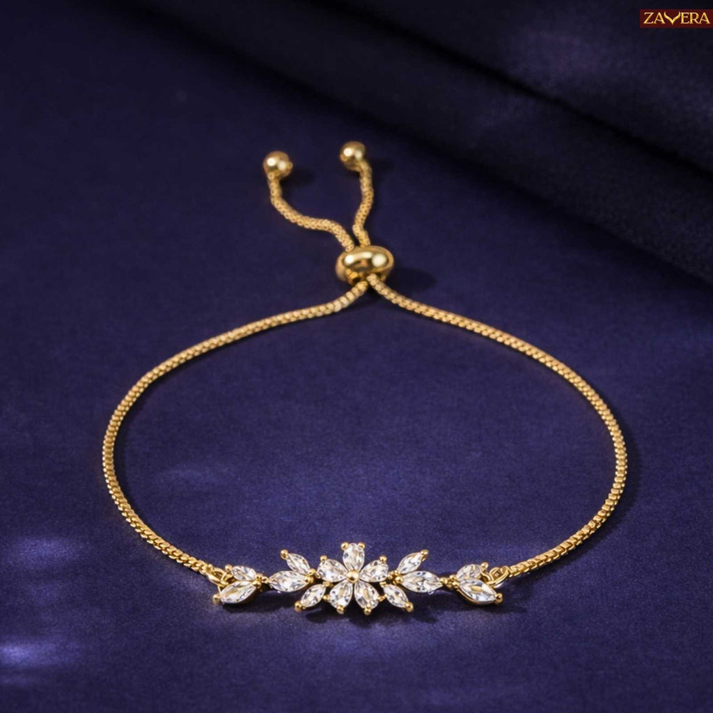 Elegant Floral Gold Plated Adjustable Bracelet For Women
